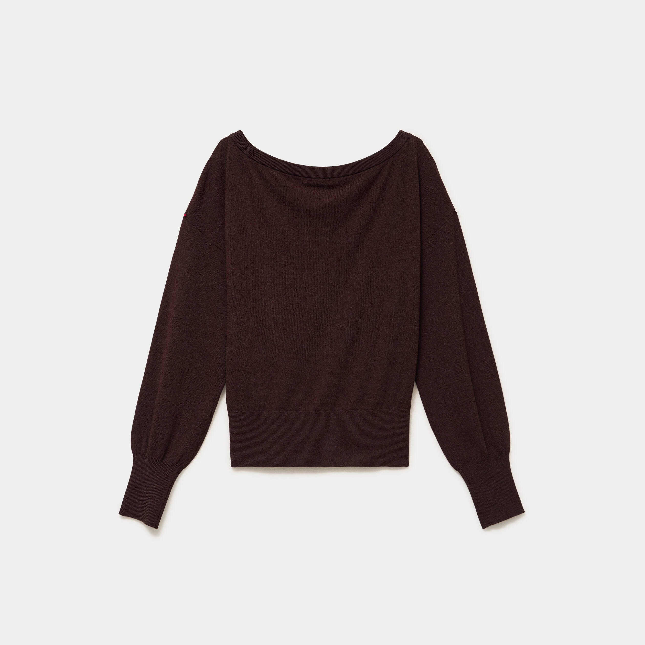 Pull oversize col bardot manches longues marron fonc&eacute;
