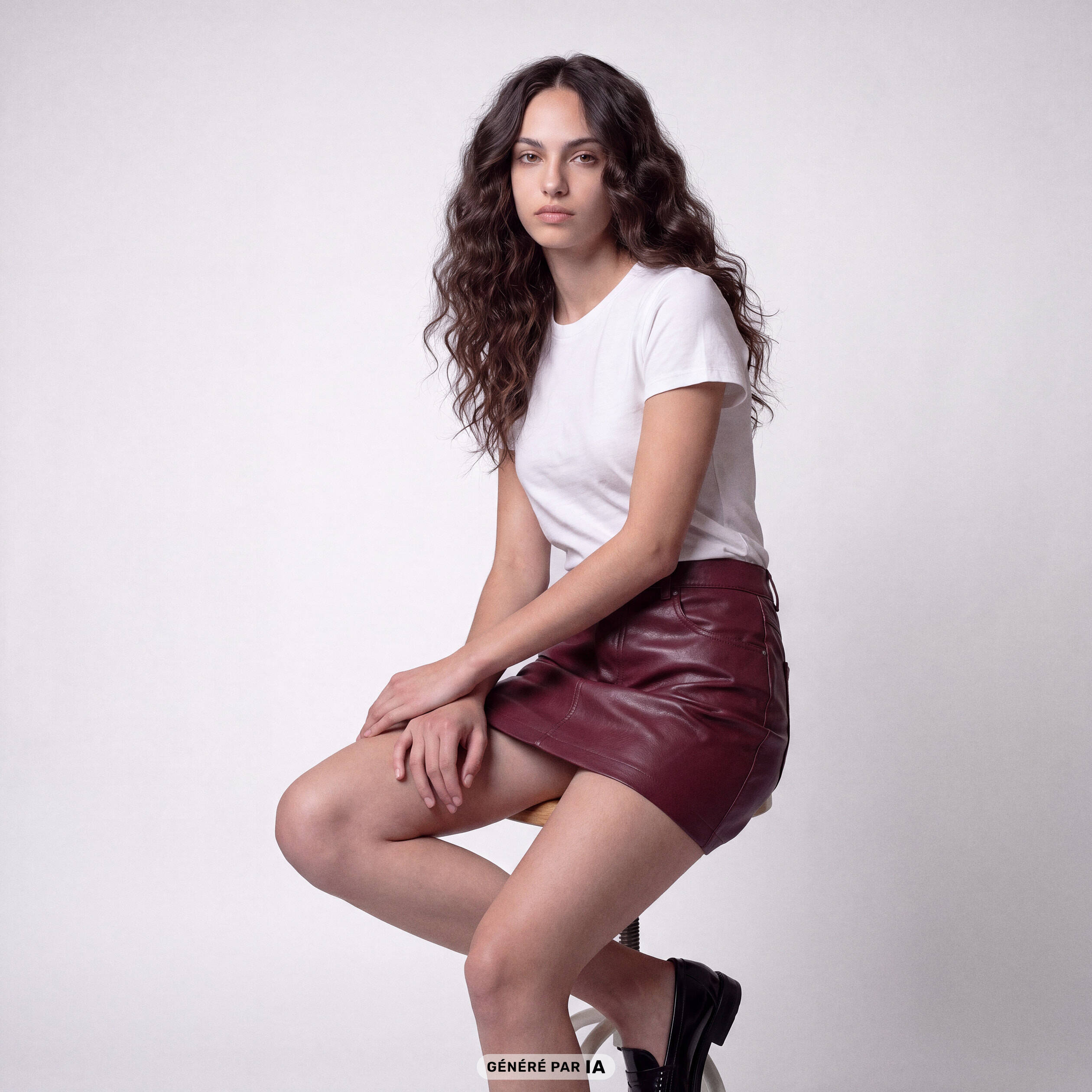 Jupe-short en similicuir bordeaux