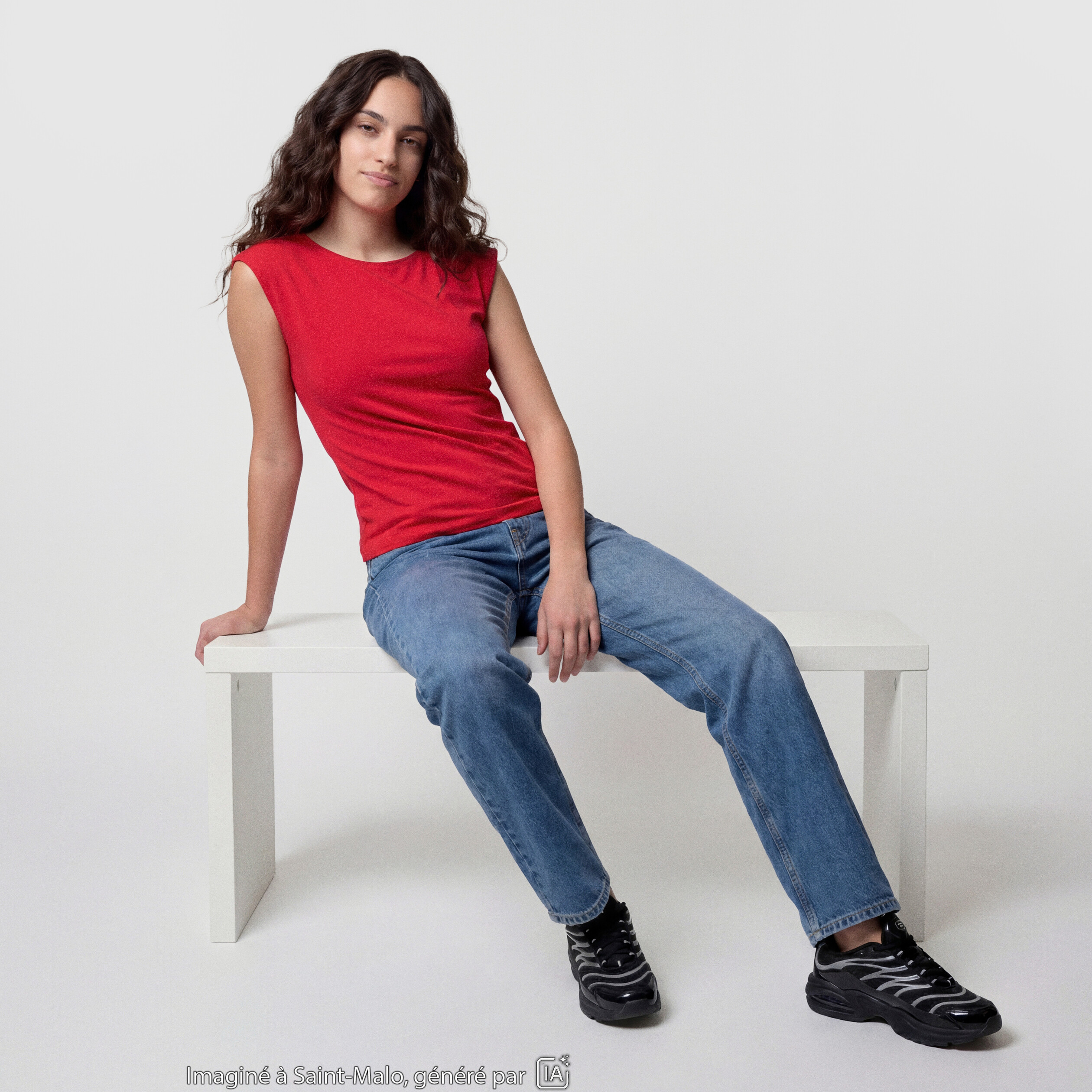 Top ajust&eacute; sans manches d&eacute;collet&eacute; dos rouge