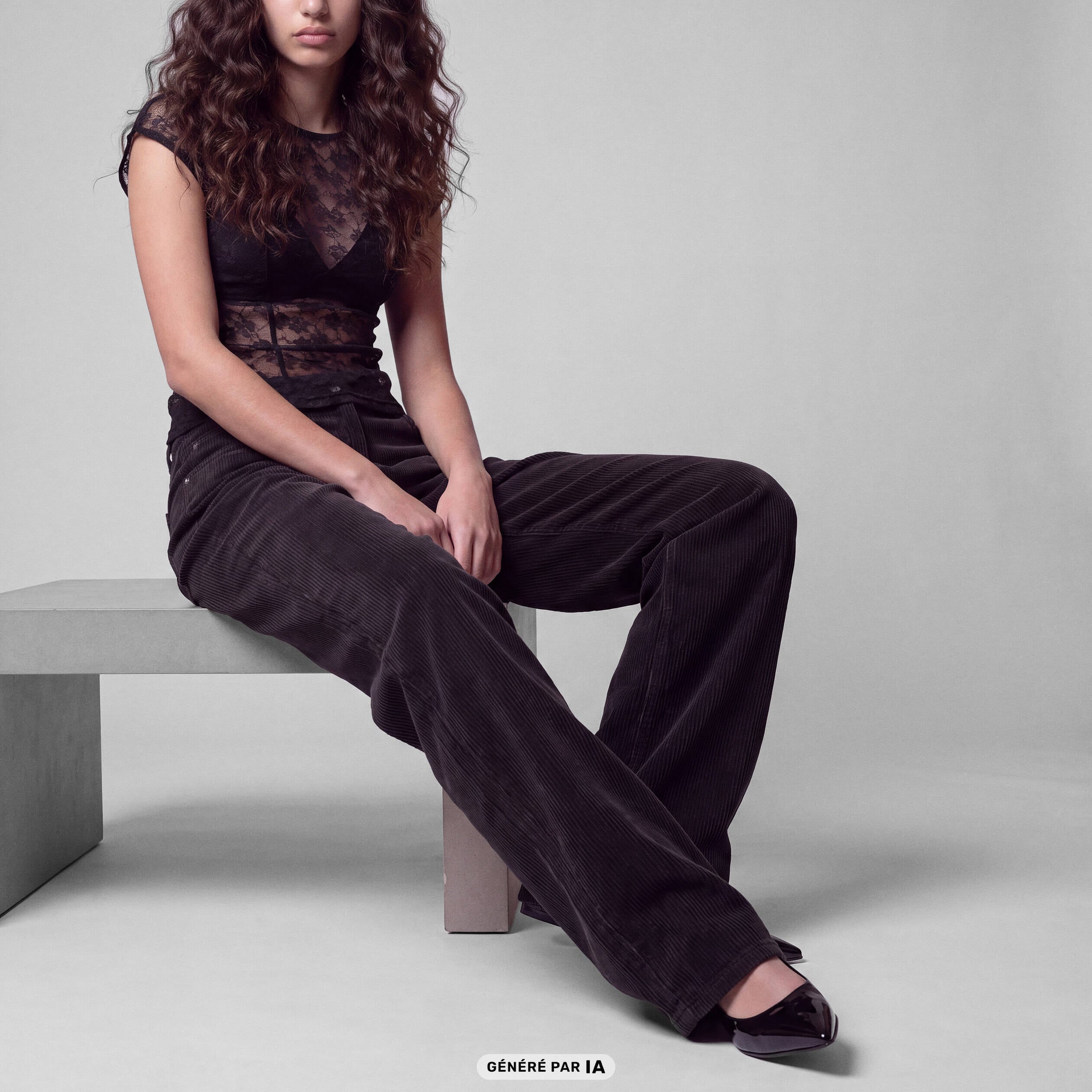Pantalon bootcut en velours gris