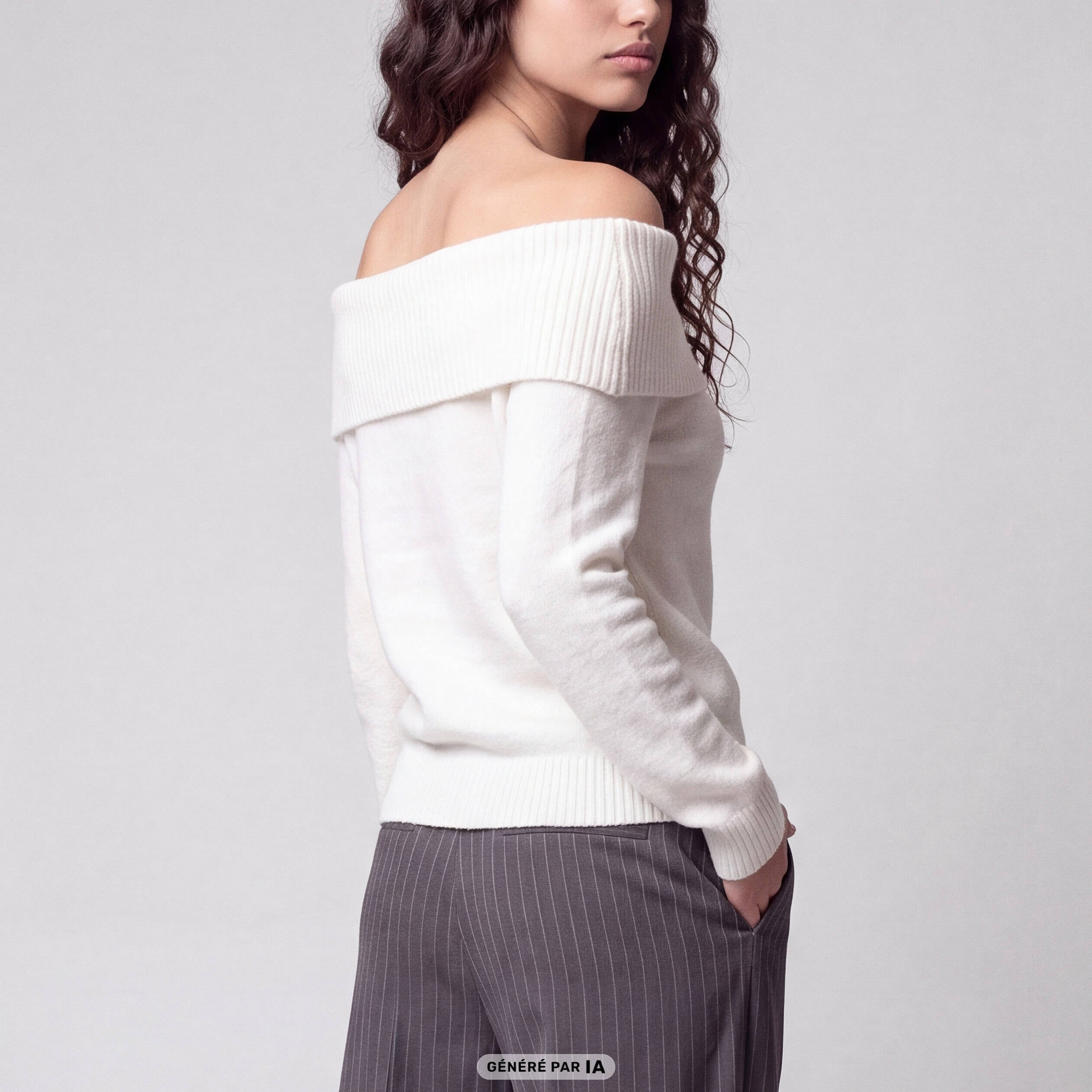 Pull col bardot manches longues ecru