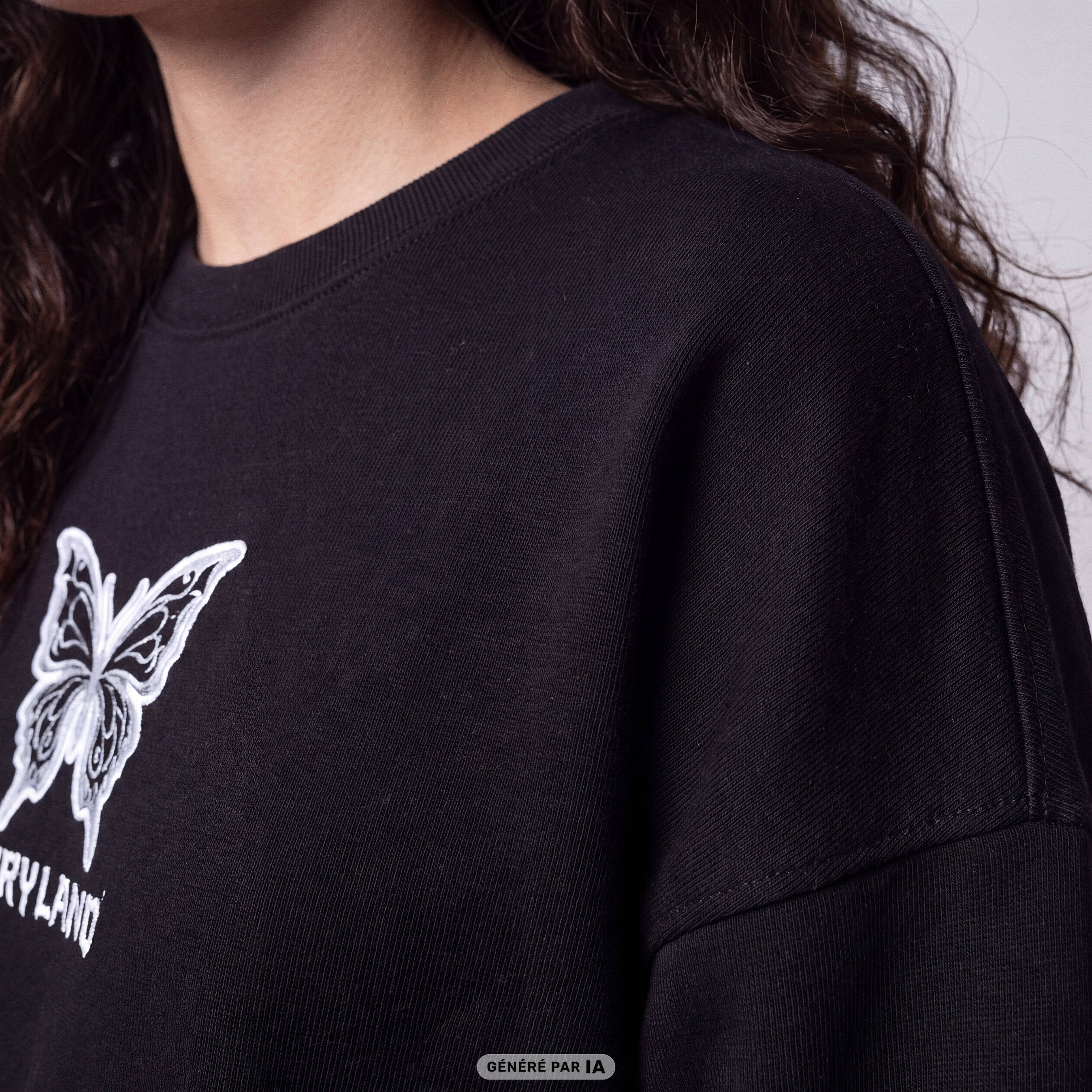 T-shirt ample col rond manches longues noir
