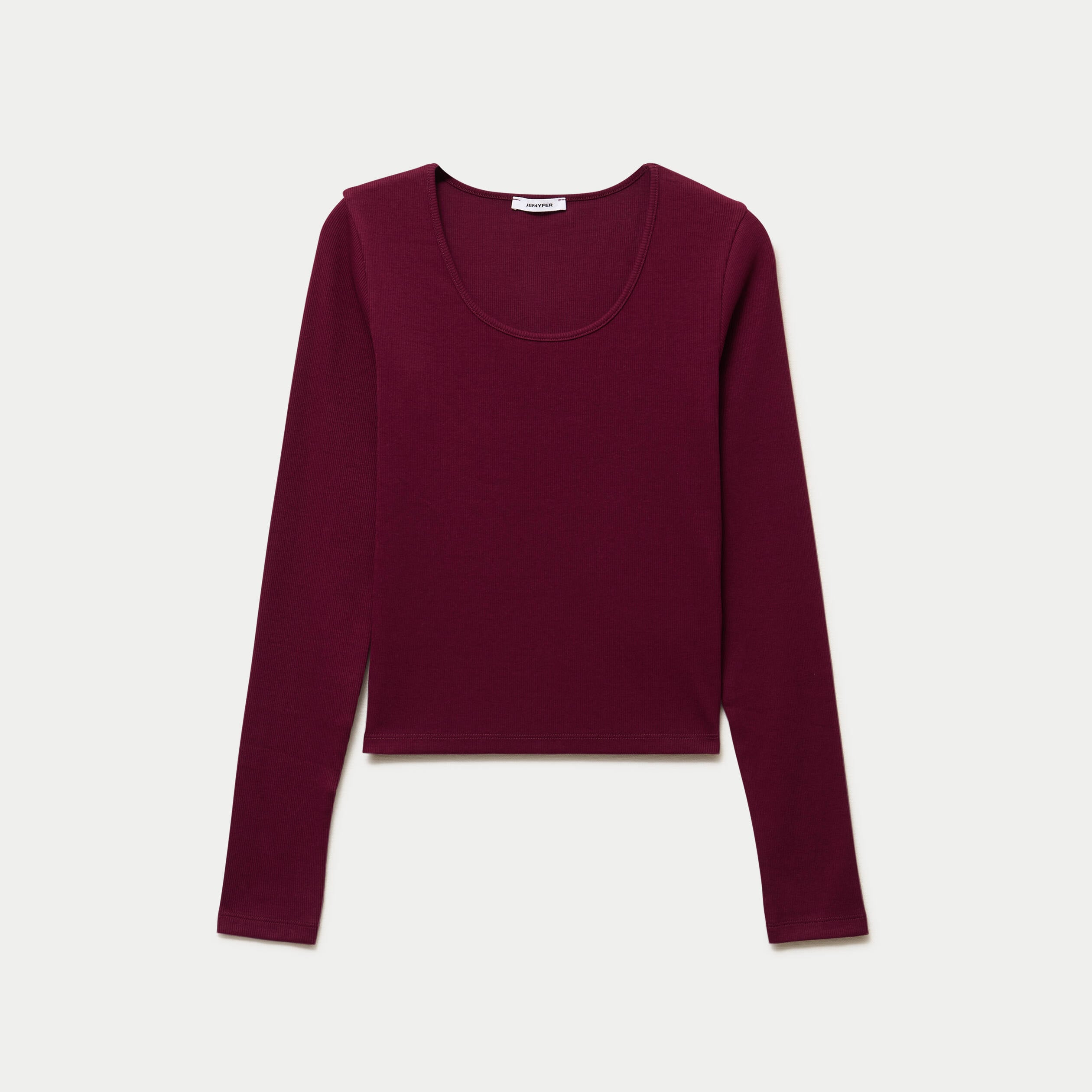 T-shirt ajust&eacute; col rond manches longues bordeaux