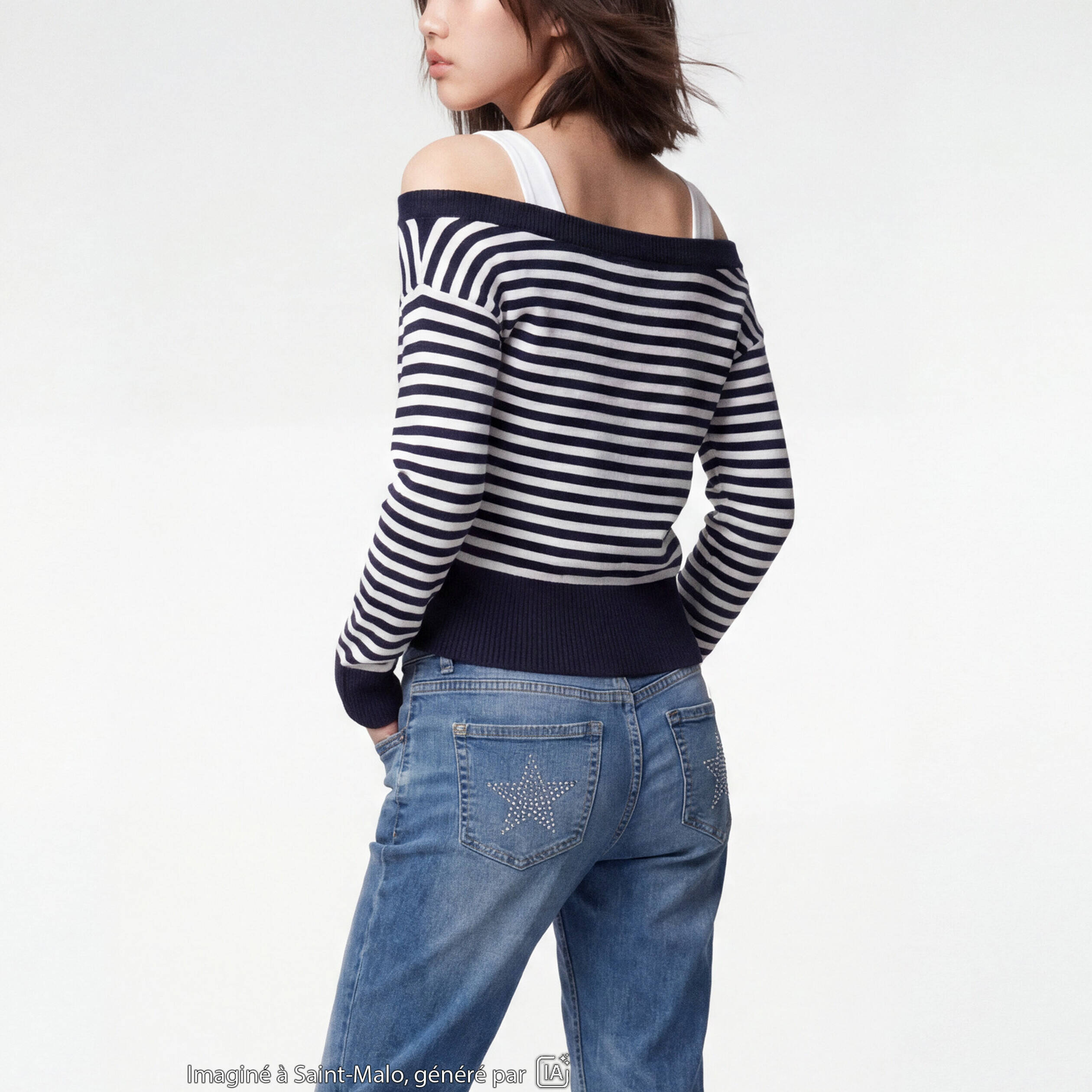 Pull col bateau manches longues bleu marine