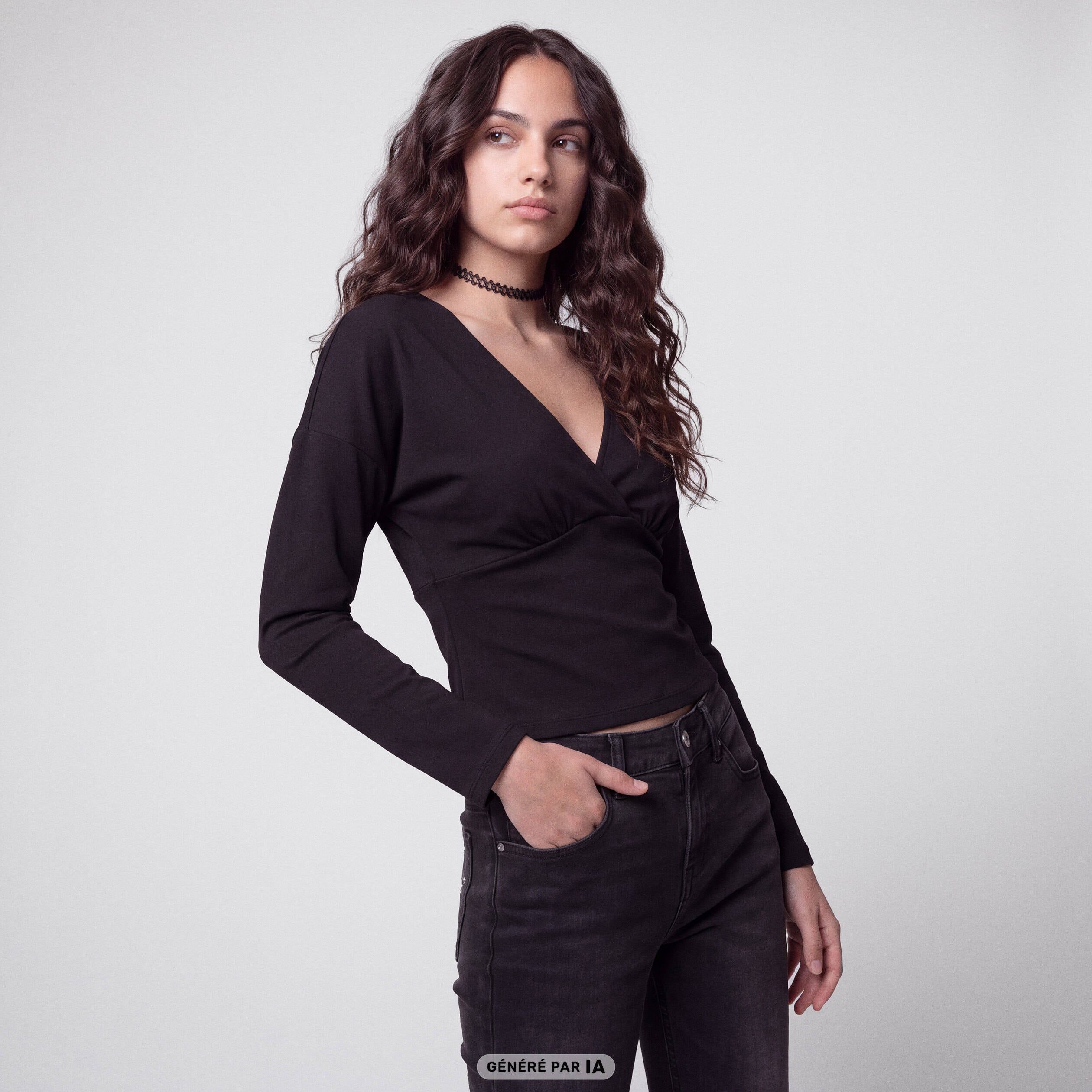 Top ajust&eacute; court manches longues noir