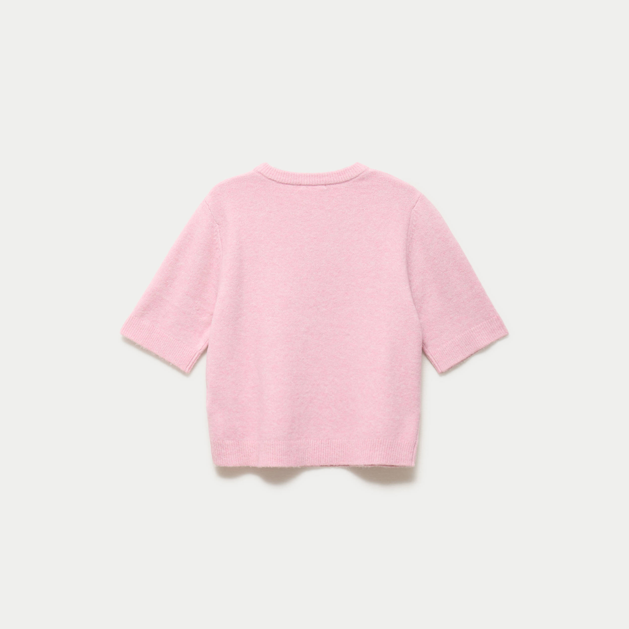 Pull col rond manches courtes rose
