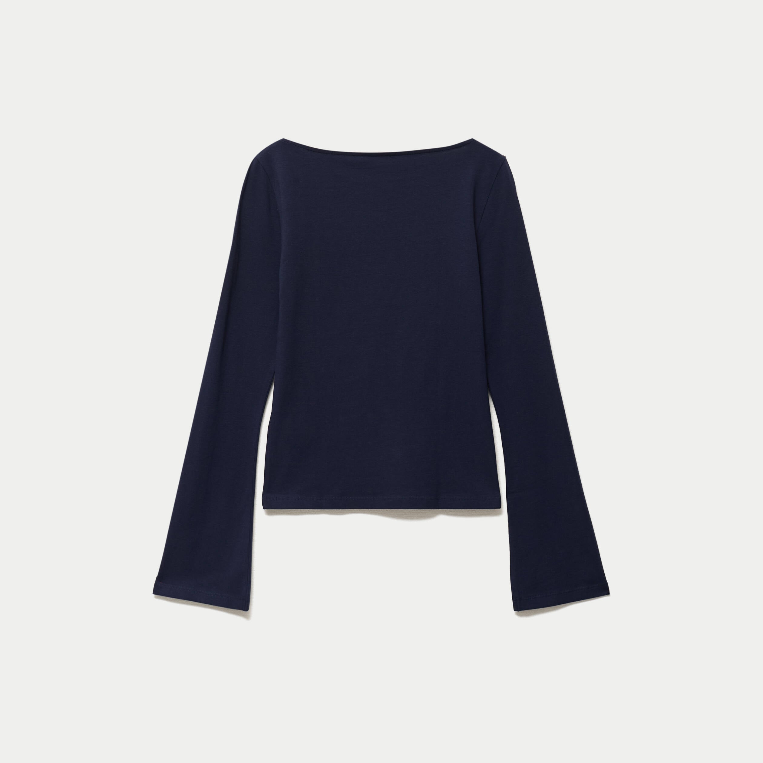 T-shirt cintr&eacute; col rond manches longues bleu marine