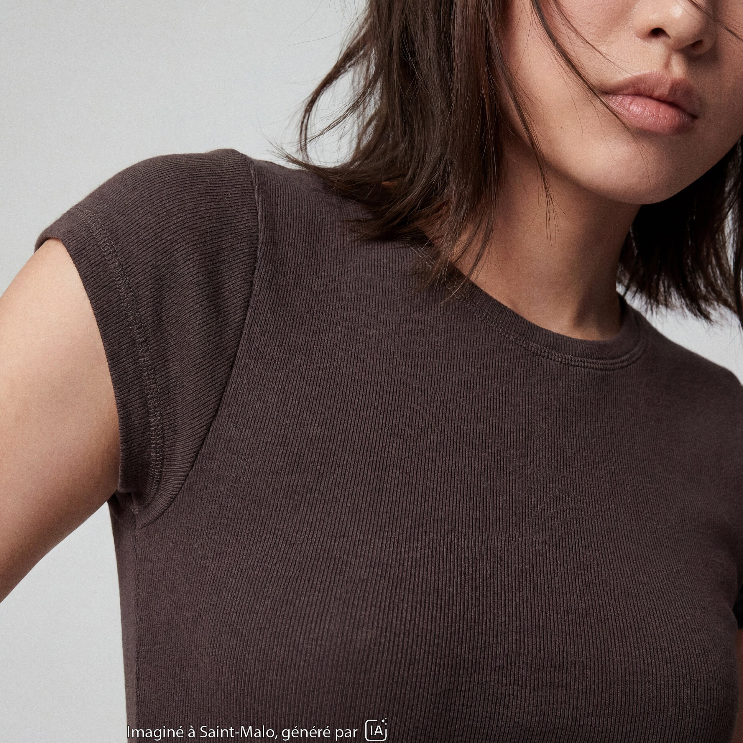 Body ajust&eacute; col rond manches courtes gris