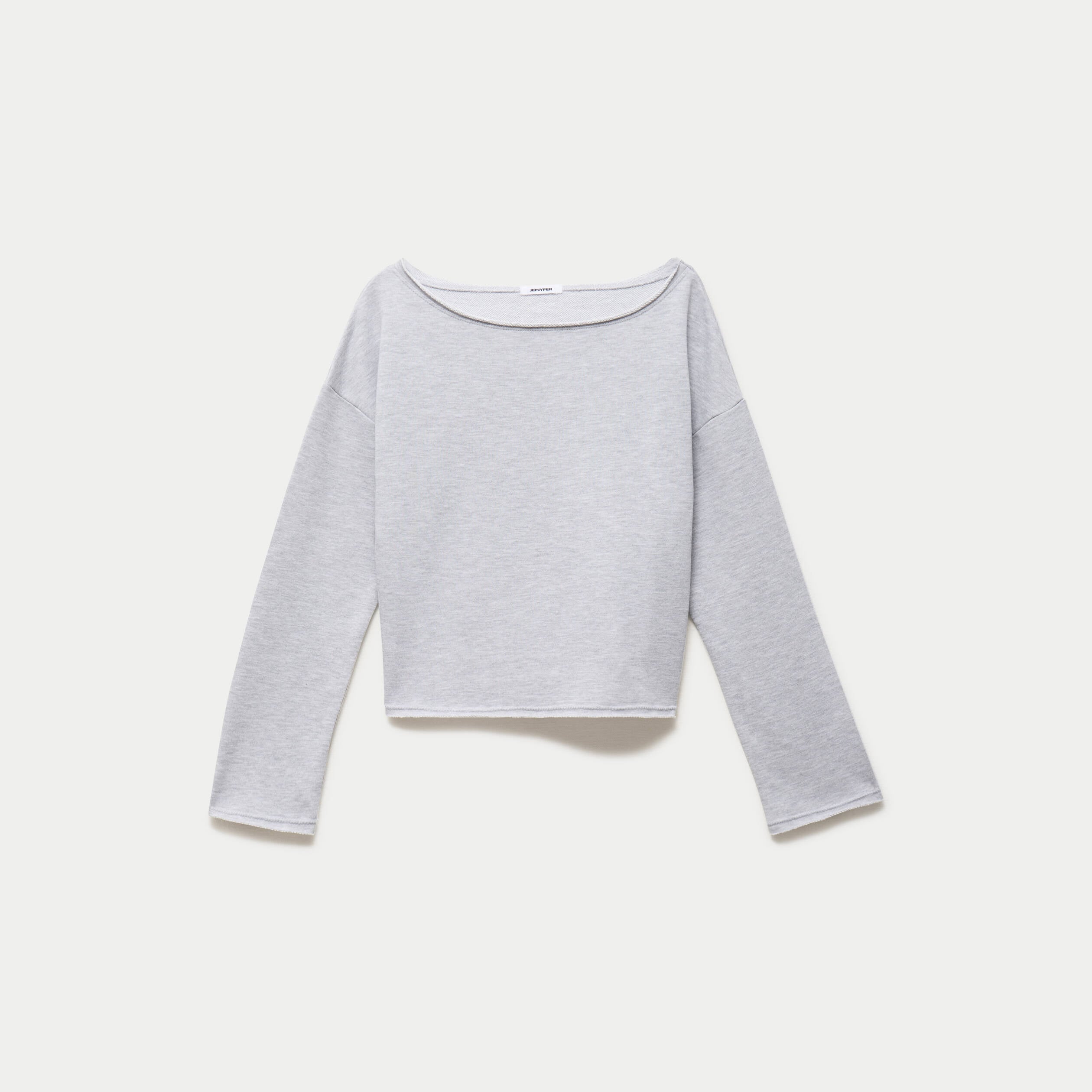 Sweat oversize cropped col bateau gris clair ado