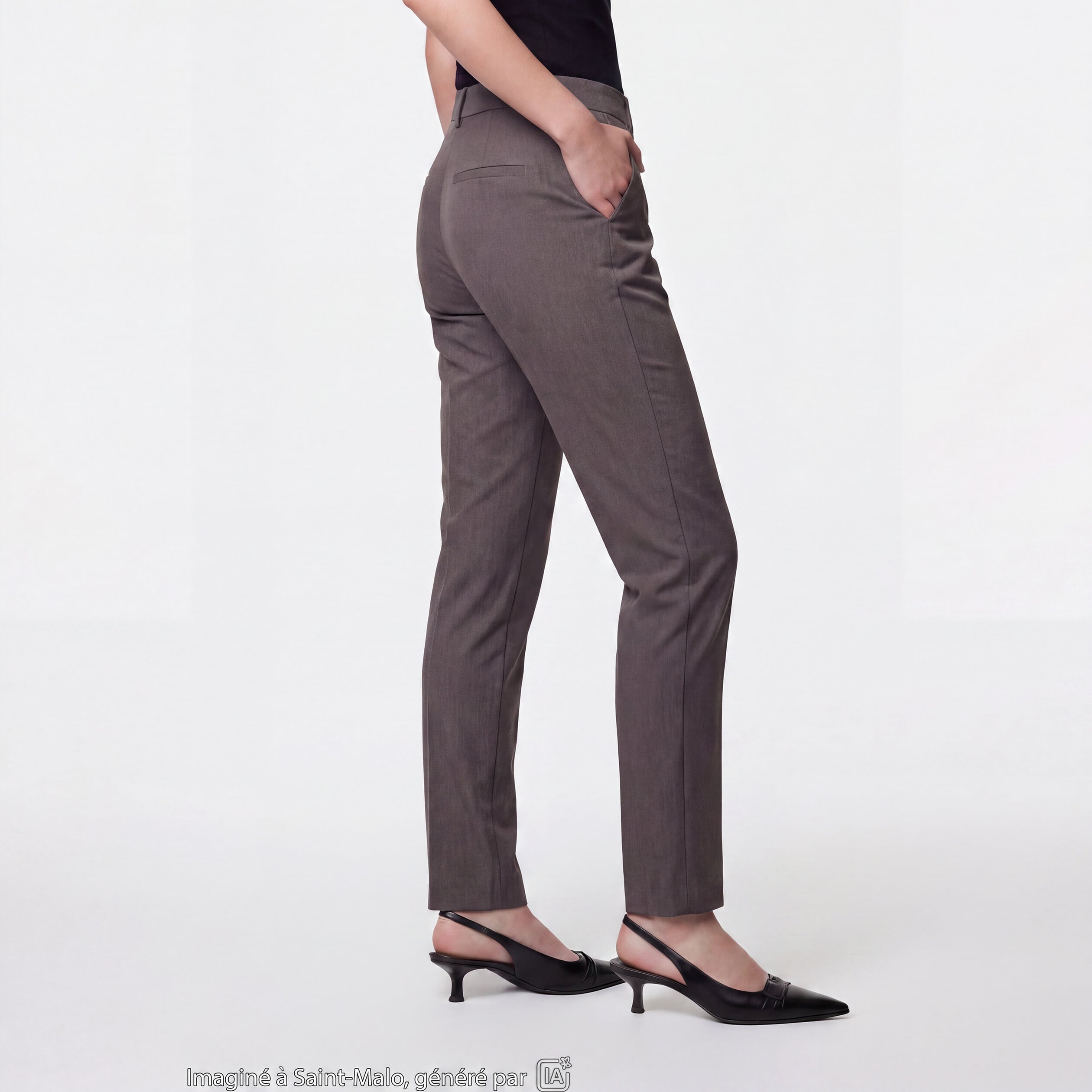 Pantalon bootcut taille basse gris fonc&eacute;