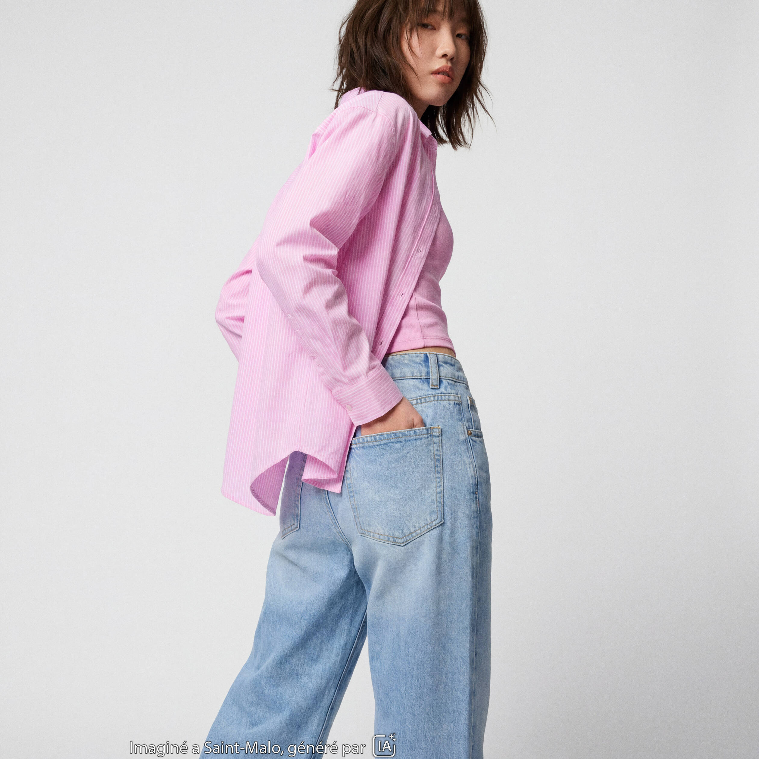 Jean regular taille haute denim bleach ado