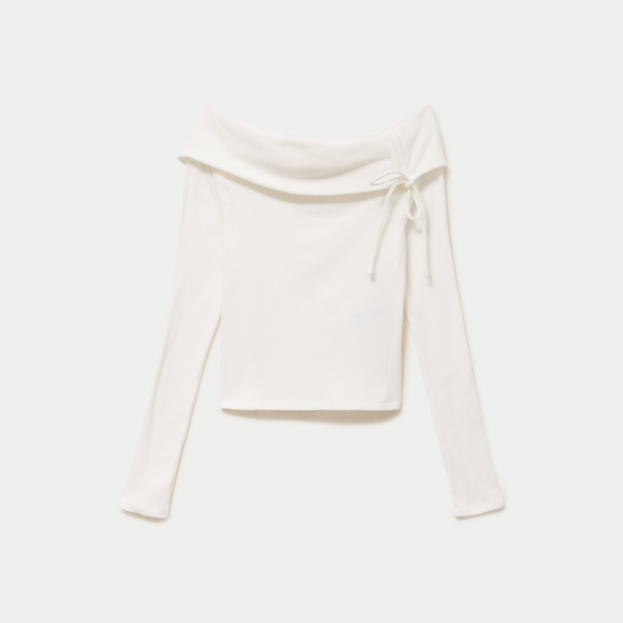 Top ajust&eacute; cropped manches longues ecru