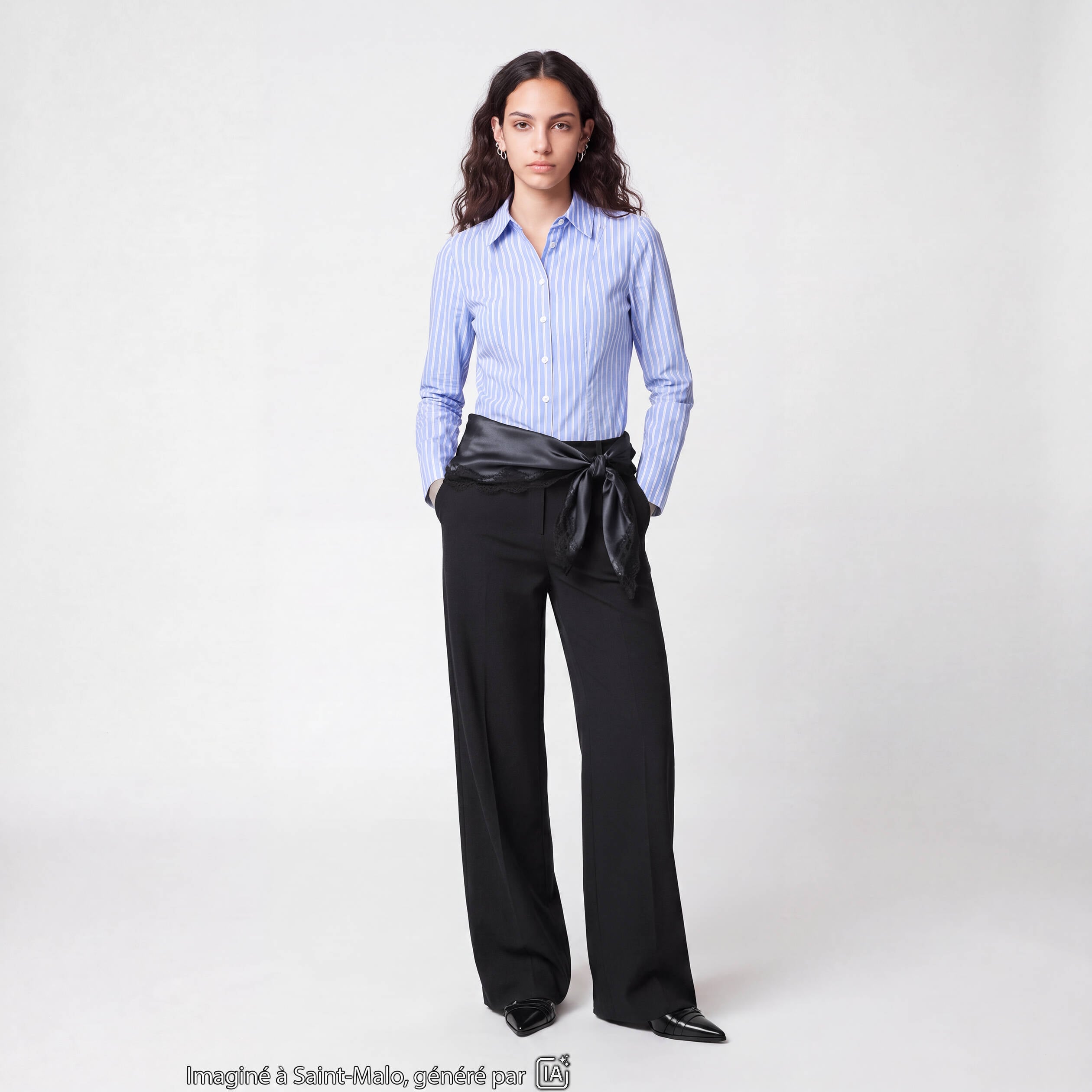 Pantalon coupe large taille basse noir