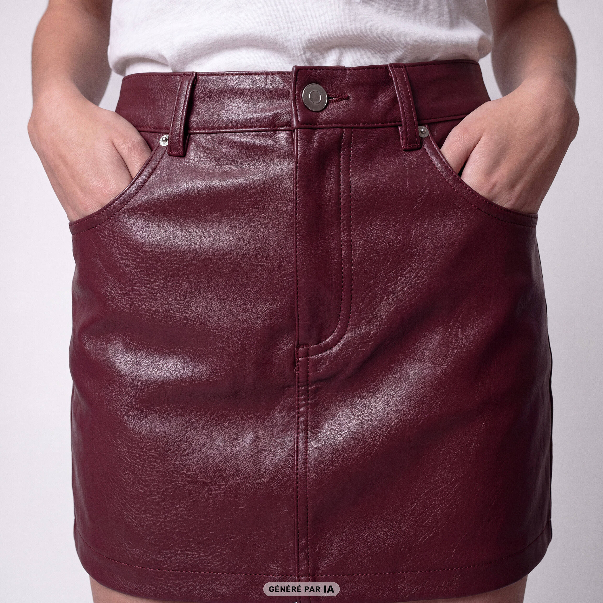 Jupe-short en similicuir bordeaux