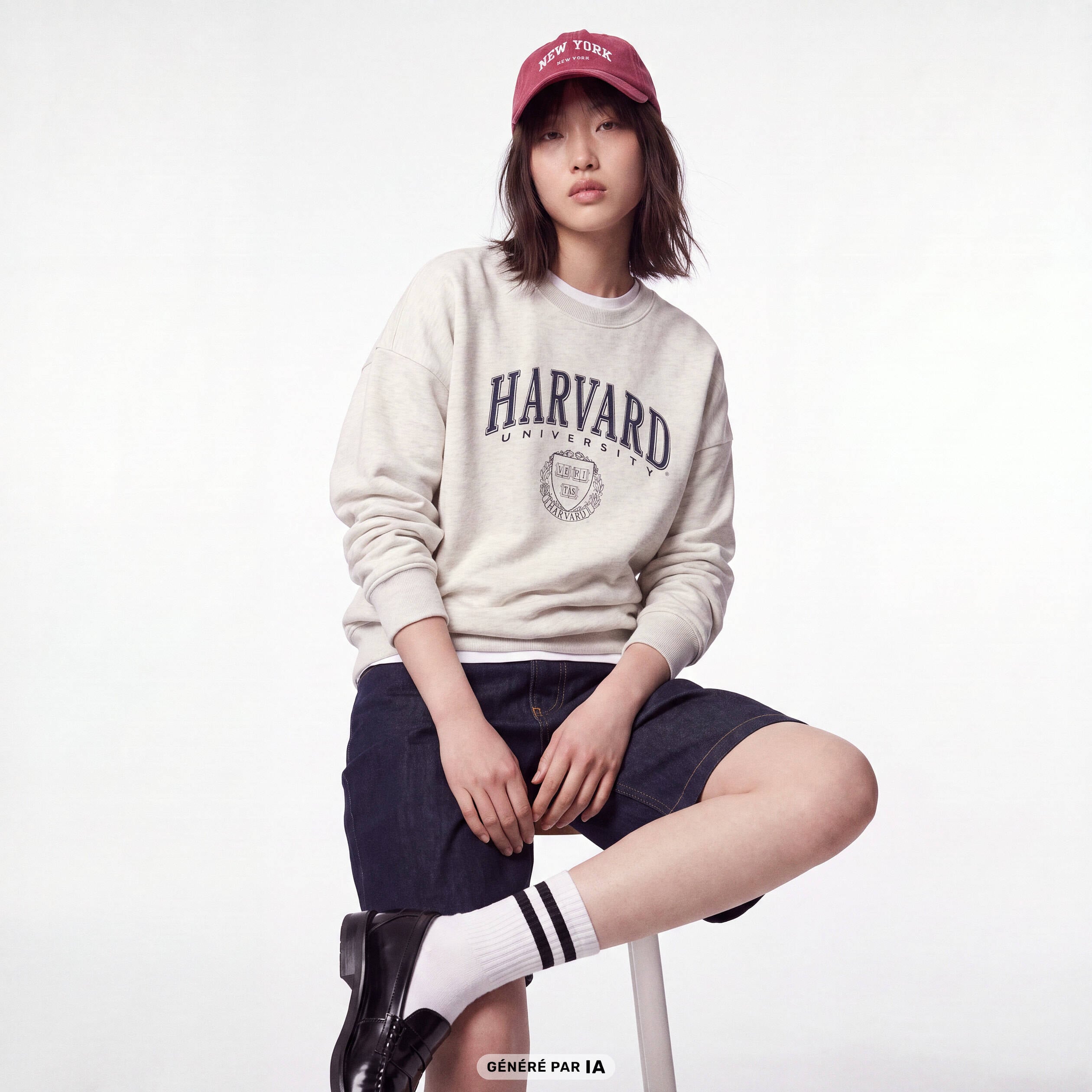 Sweat col rond manches longues blanc