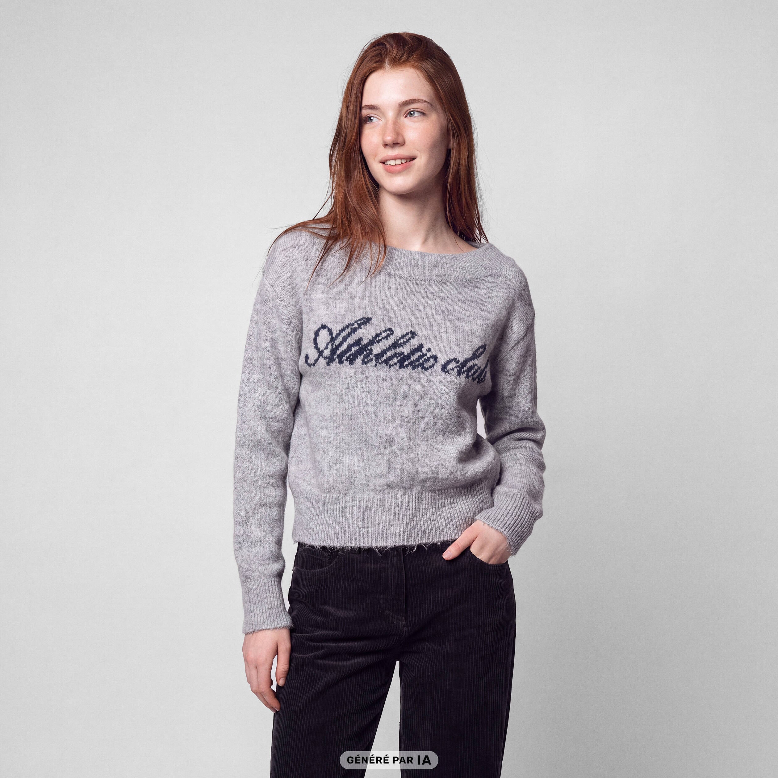 Pull col rond manches longues gris fonc&eacute;