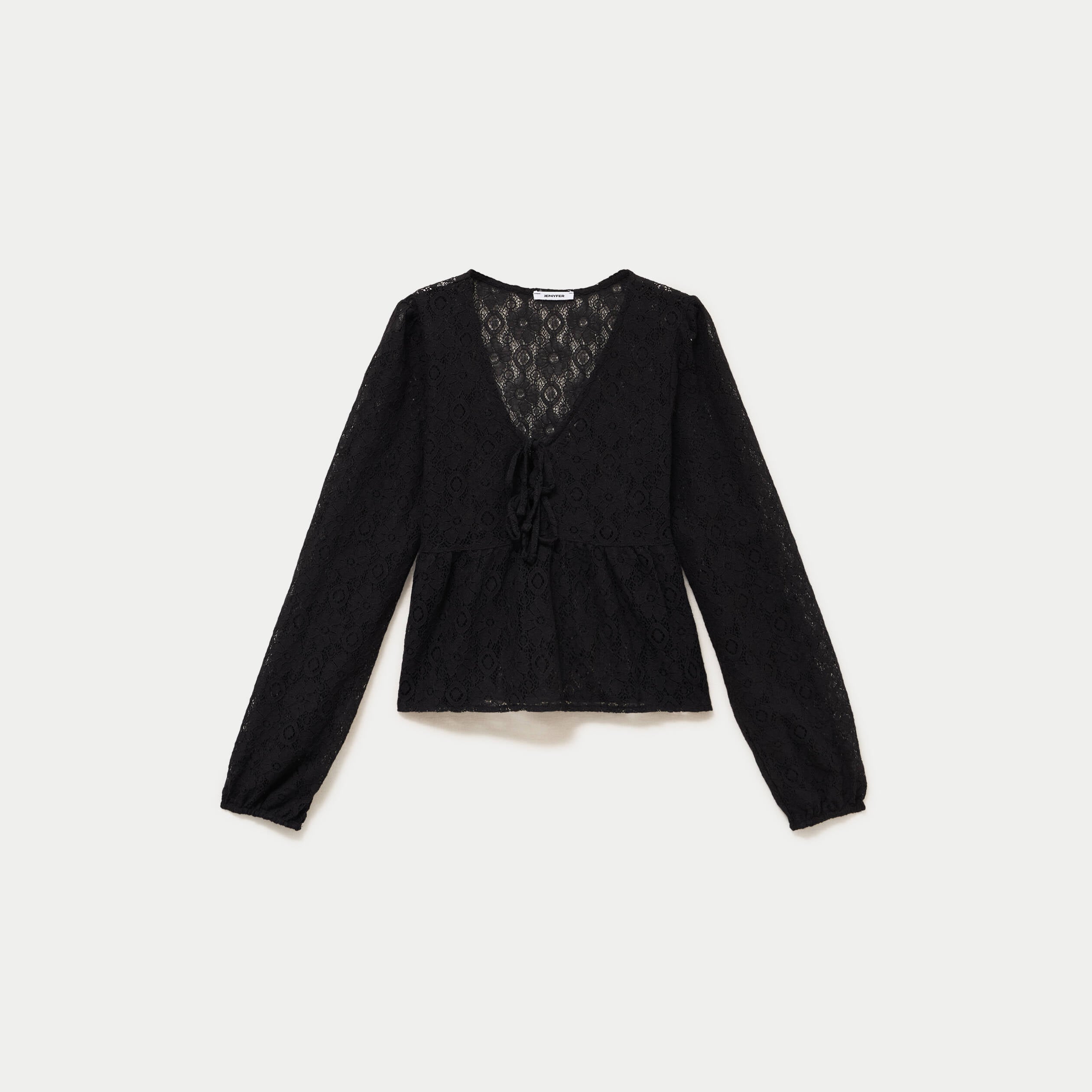 Chemise cintr&eacute;e dentelle col rond noir ado