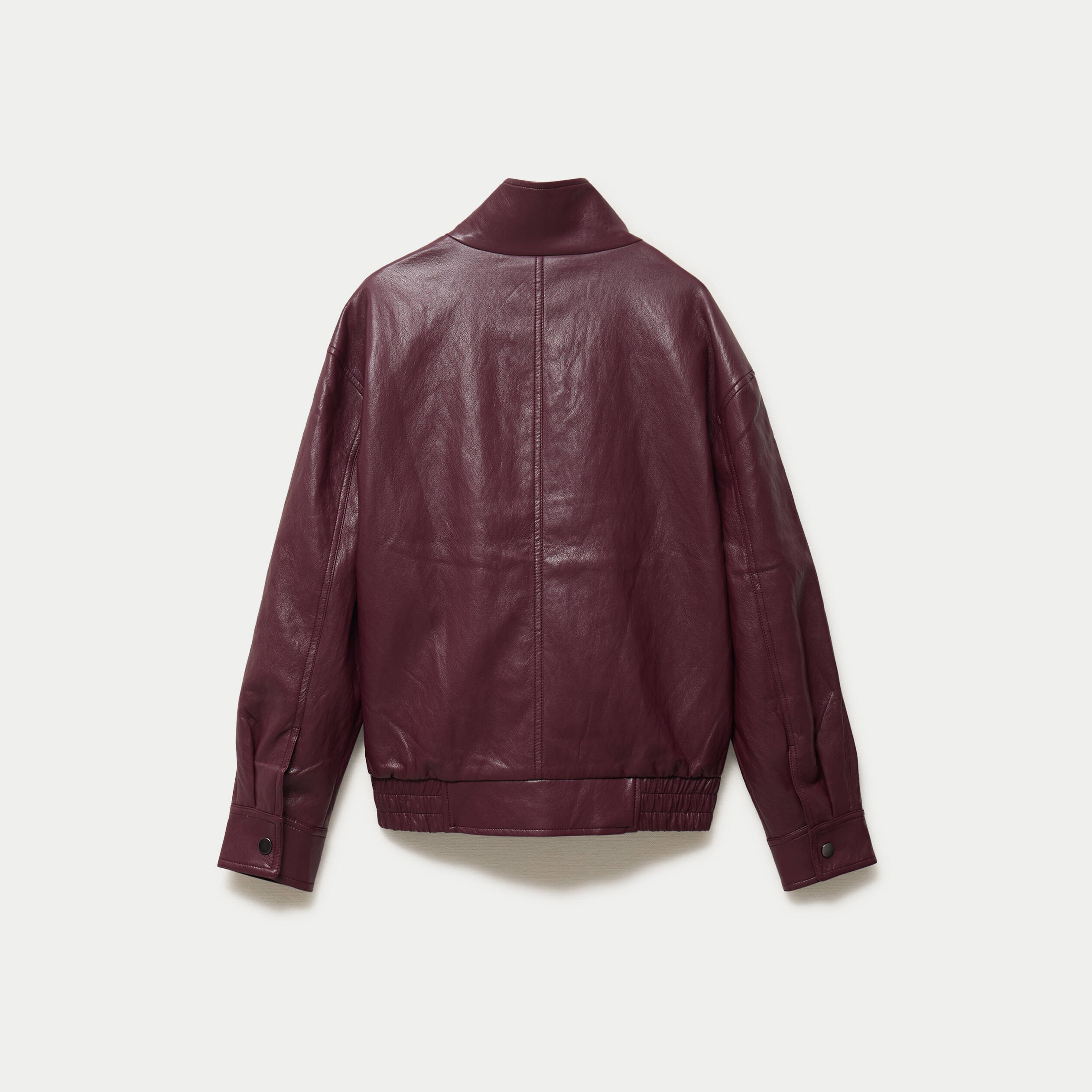 Veste oversize similicuir col biker bordeaux