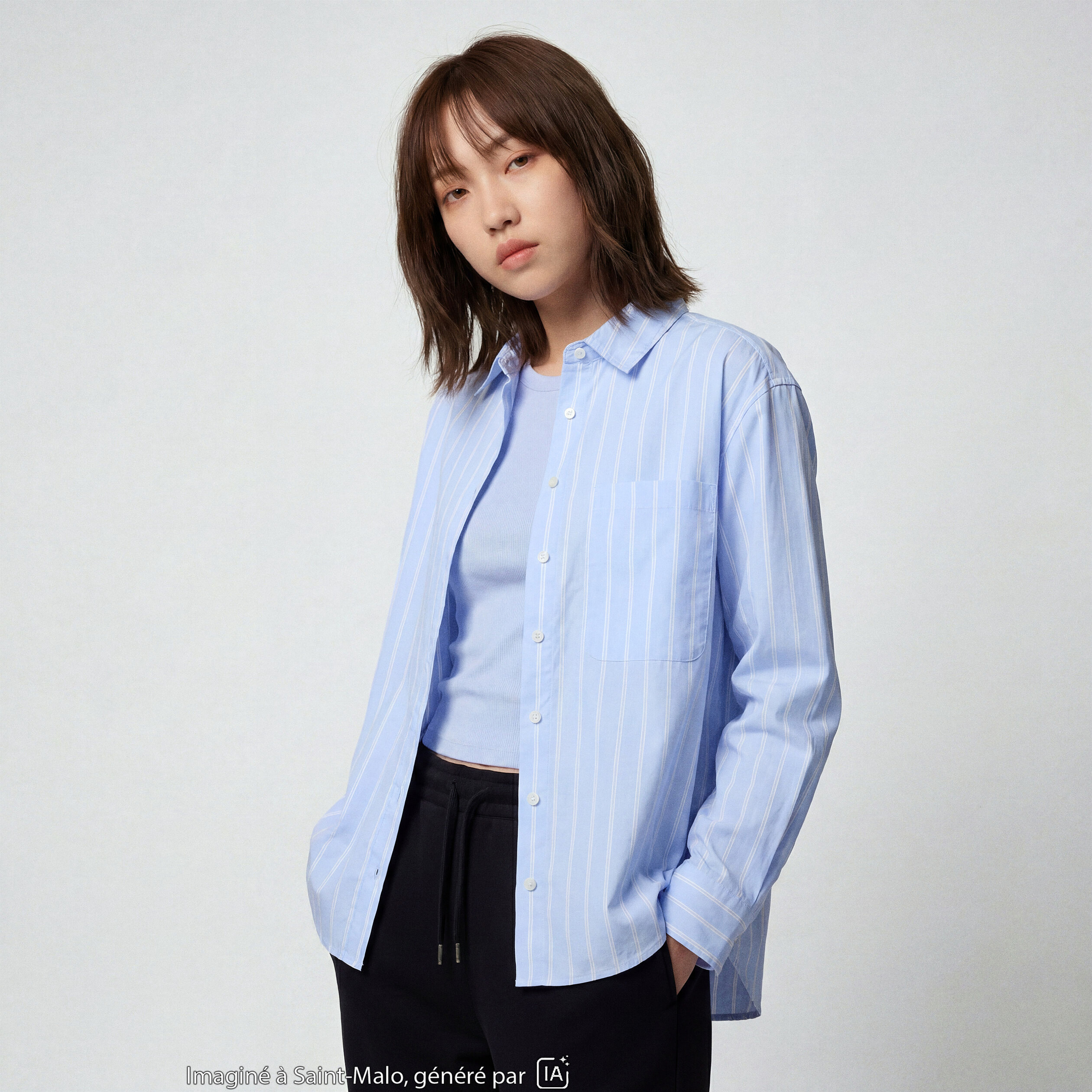Chemise oversize longue 2-en-1 bleu ciel
