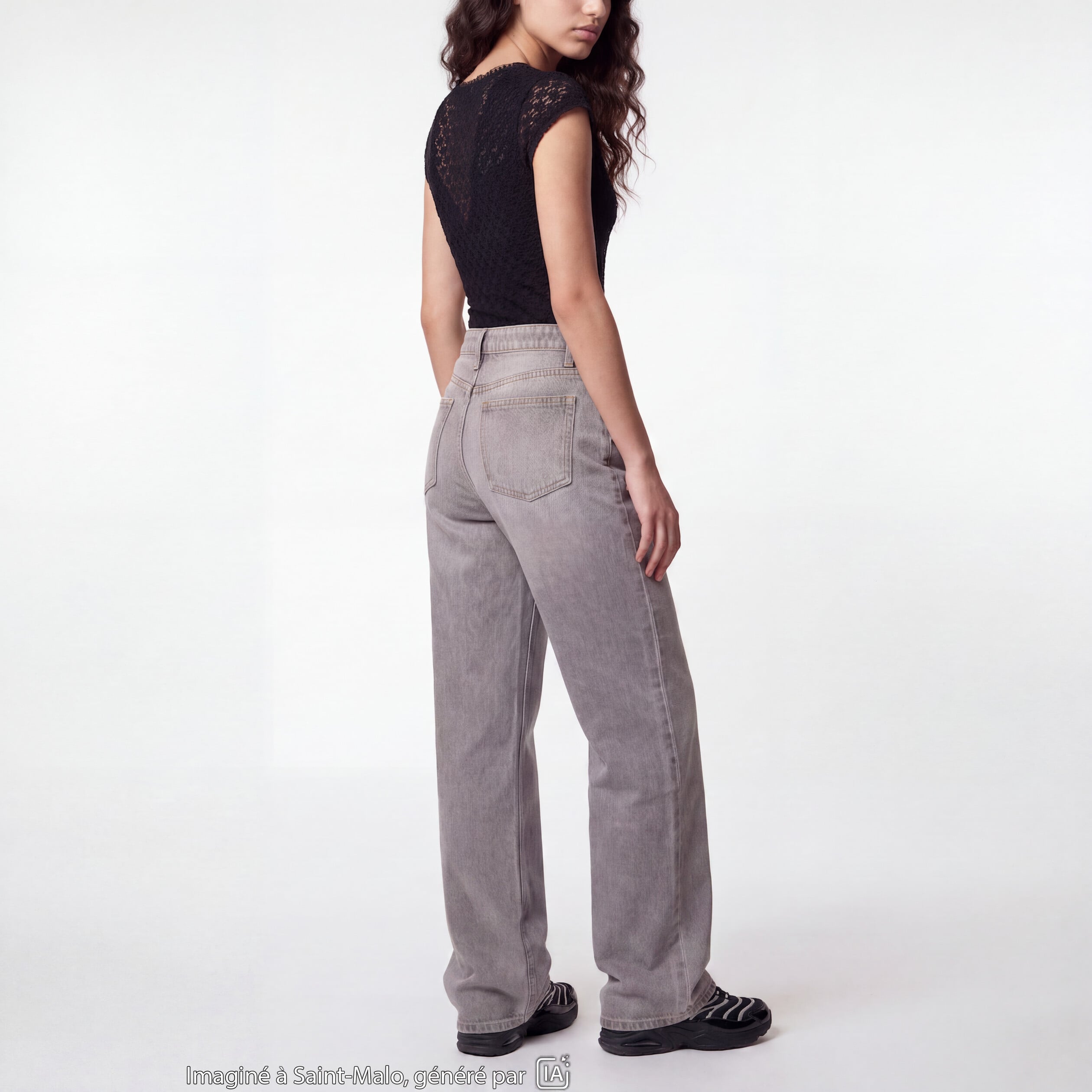 Jean Lenny wide leg taille standard denim gris