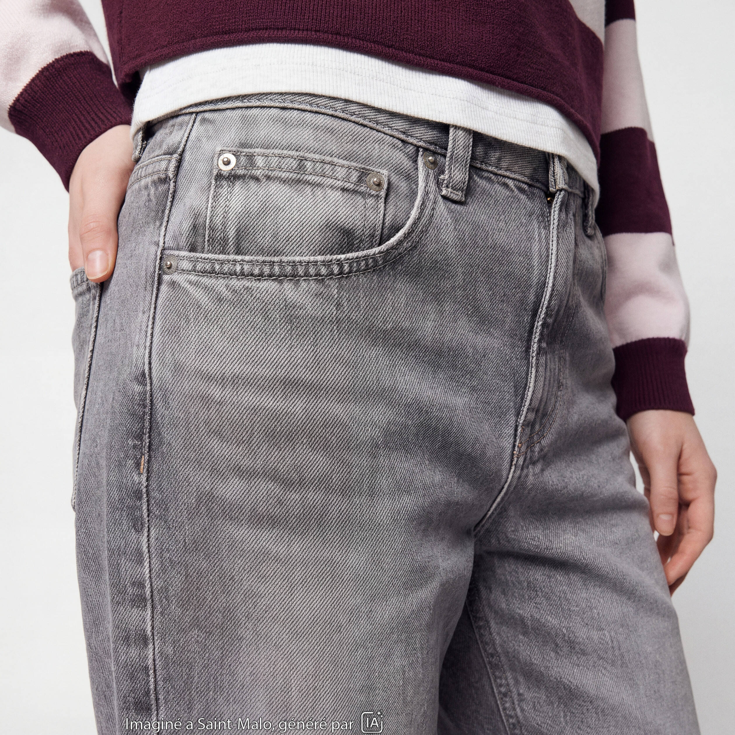 Jean loose taille basse denim gris ado