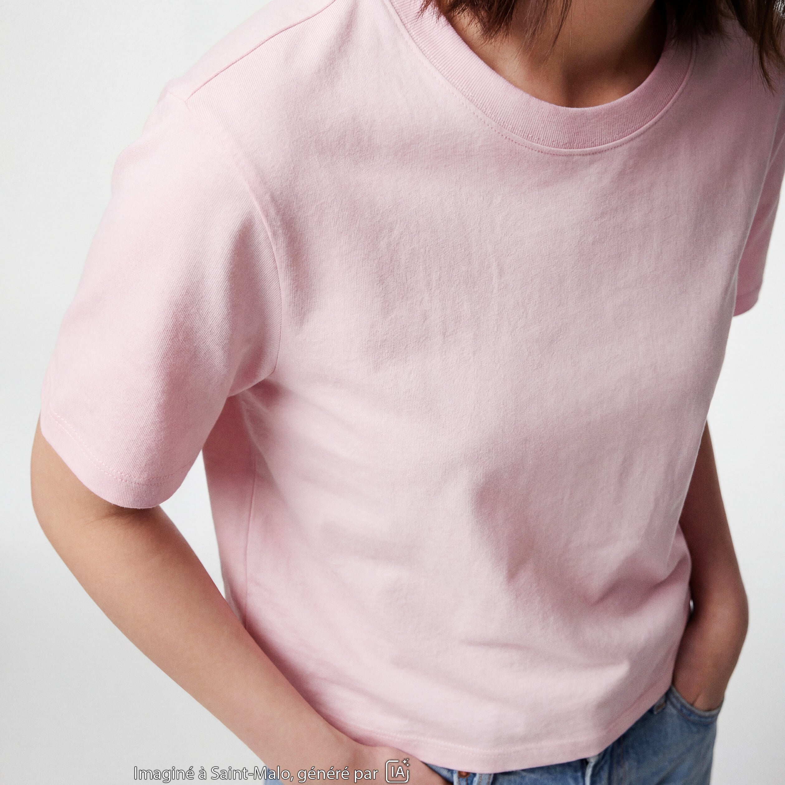 T-shirt col rond manches courtes rose clair