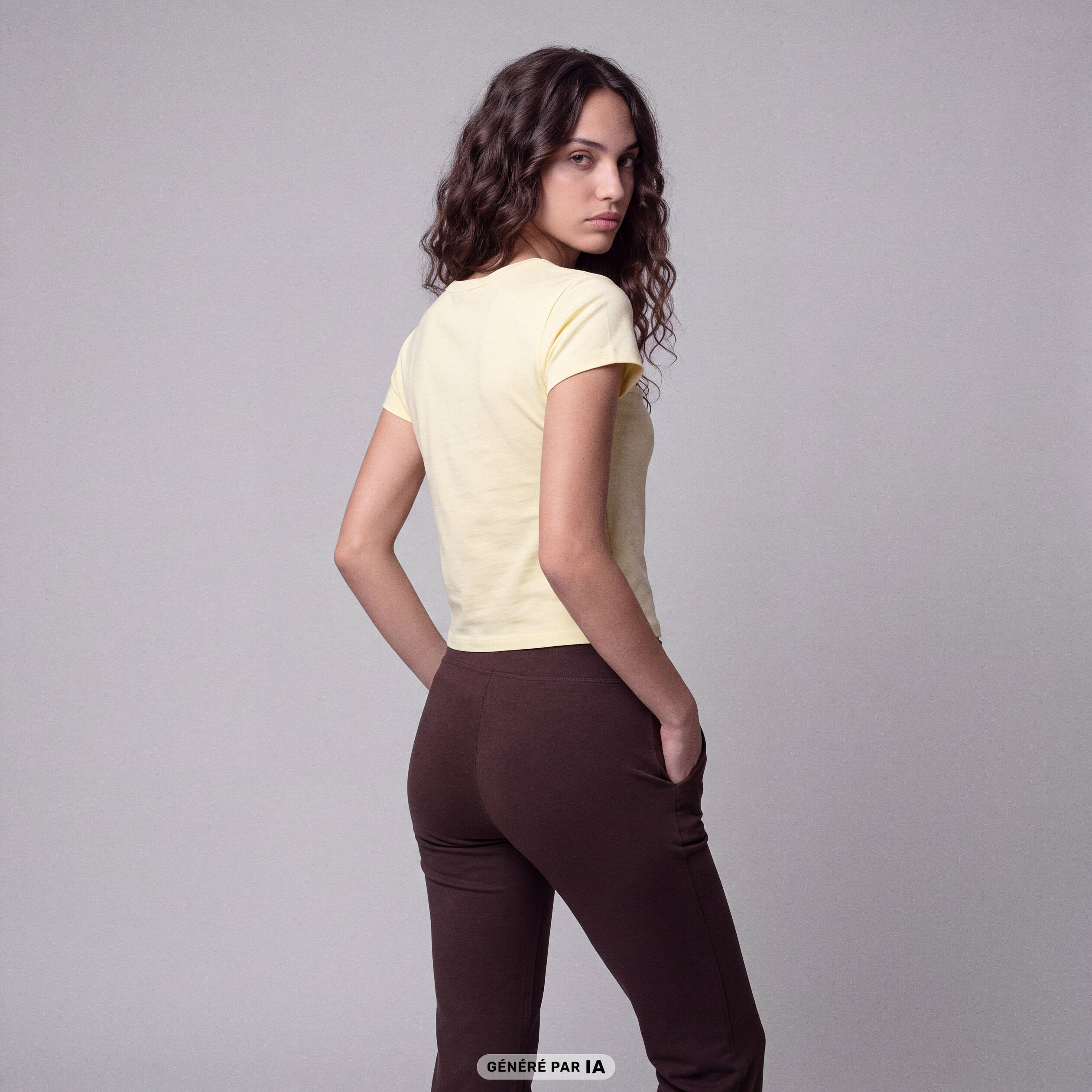 T-shirt ajust&eacute; col rond manches courtes jaune clair