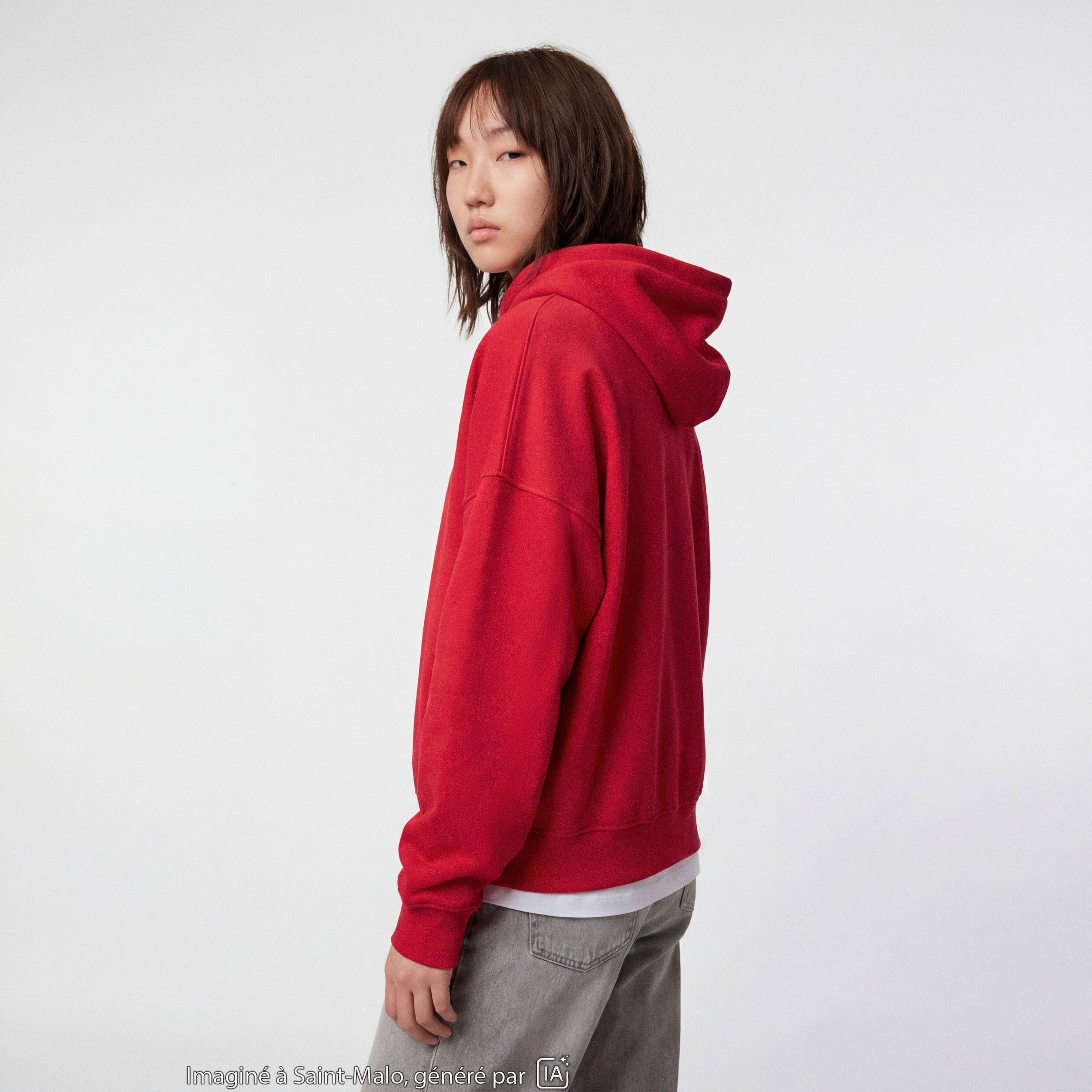 Sweat oversize &agrave; capuche manches longues rouge