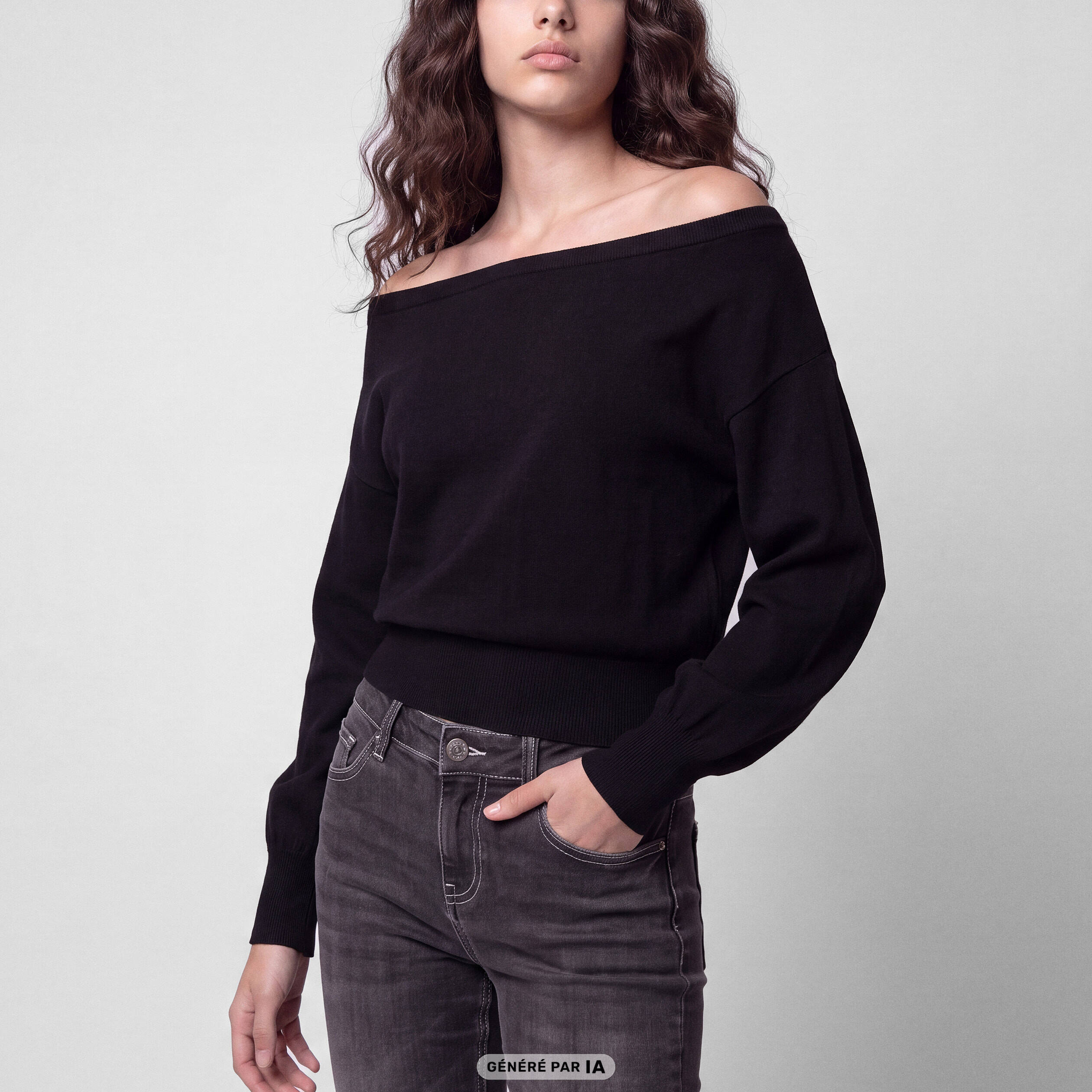 Pull oversize col bardot manches longues noir