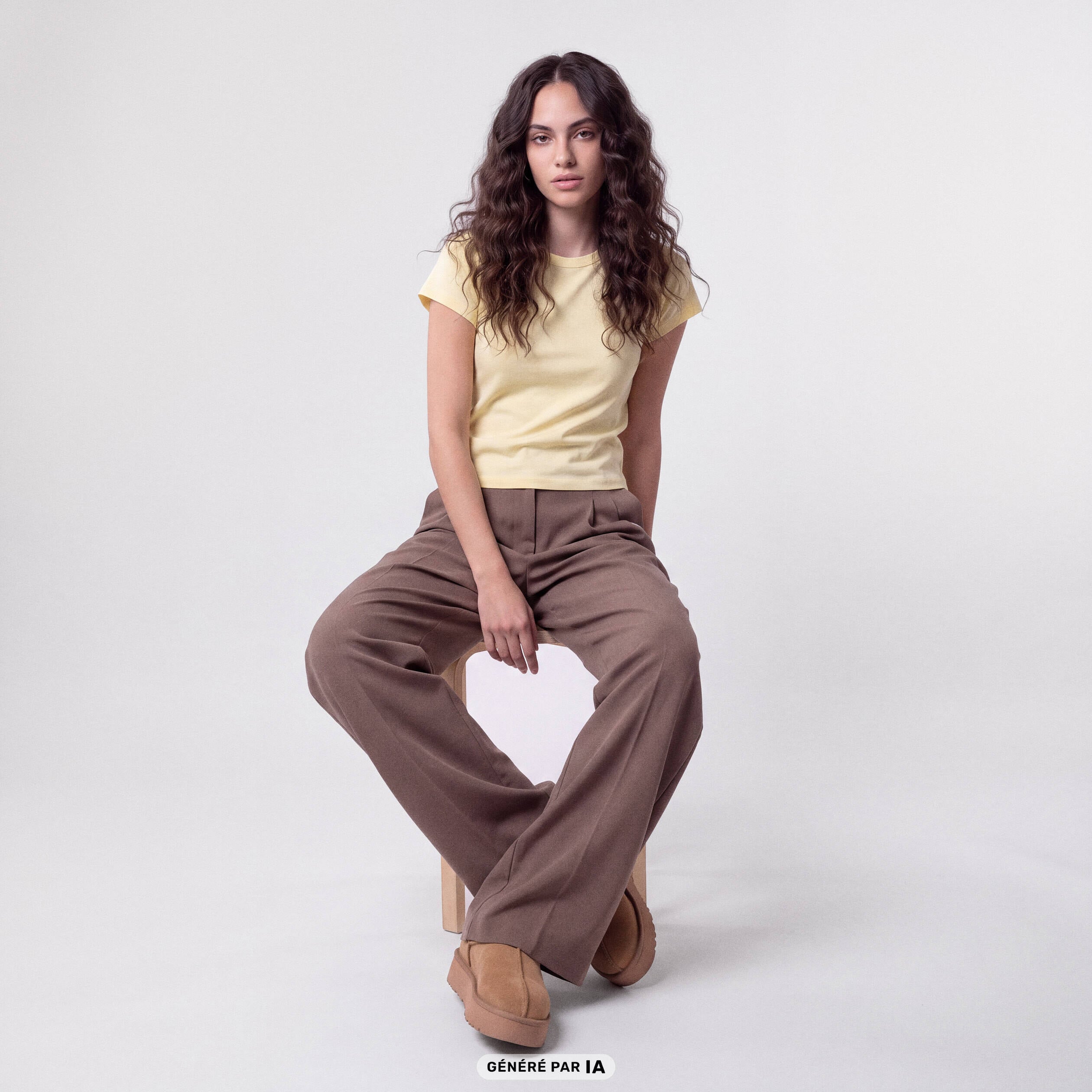 Pantalon coupe large taille standard taupe