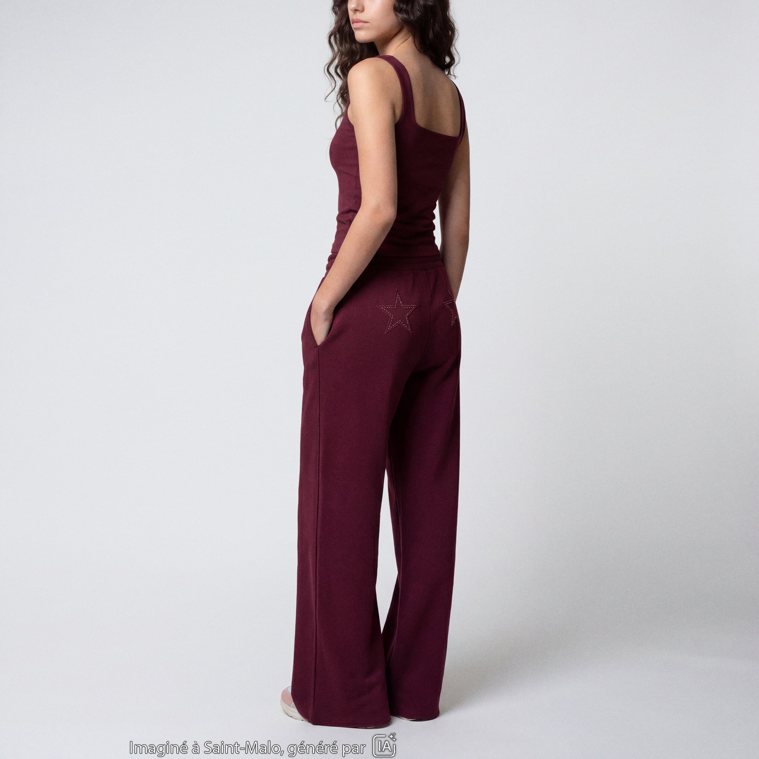 Jogging large en maille bordeaux