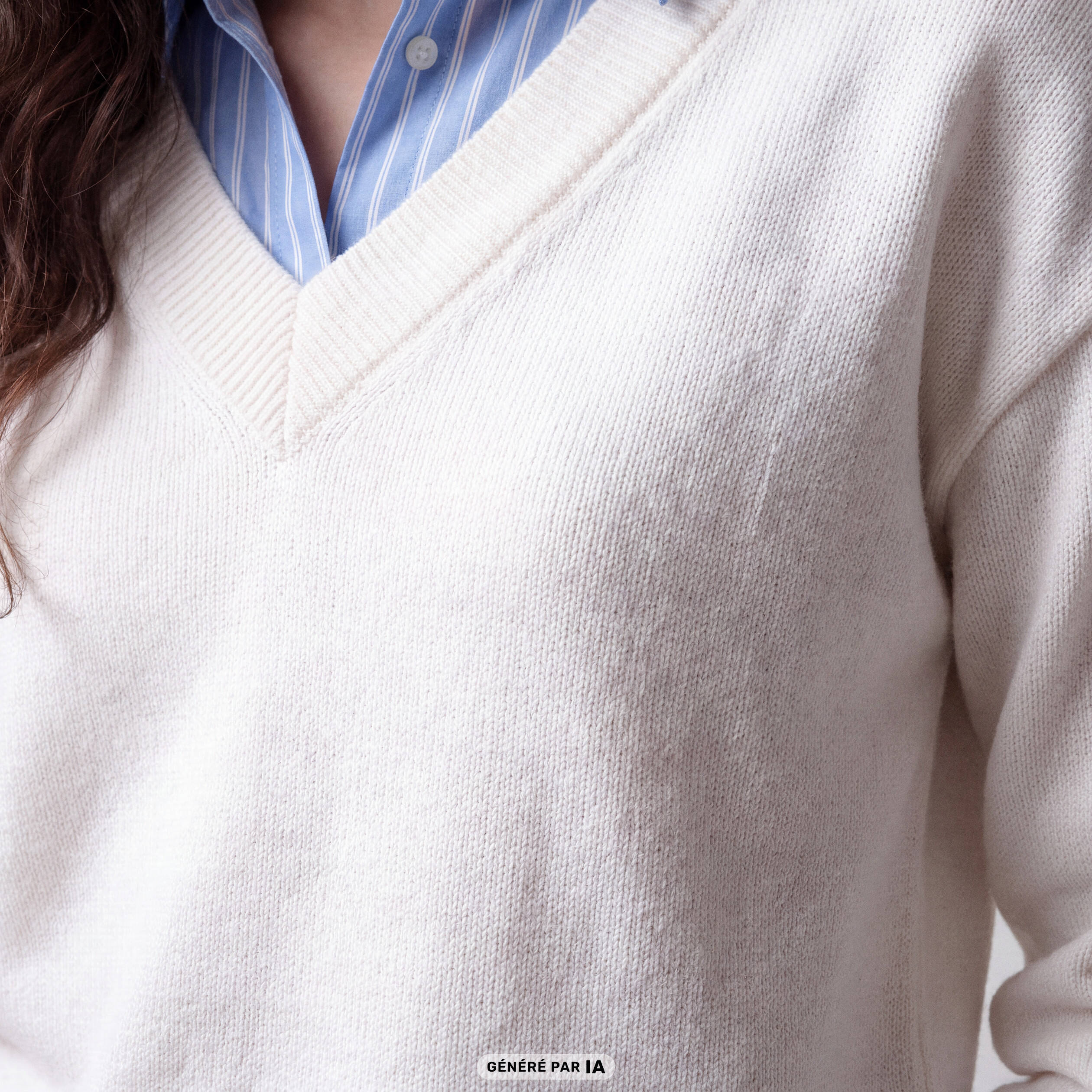Pull ajust&eacute; d&eacute;collet&eacute; manches longues ecru