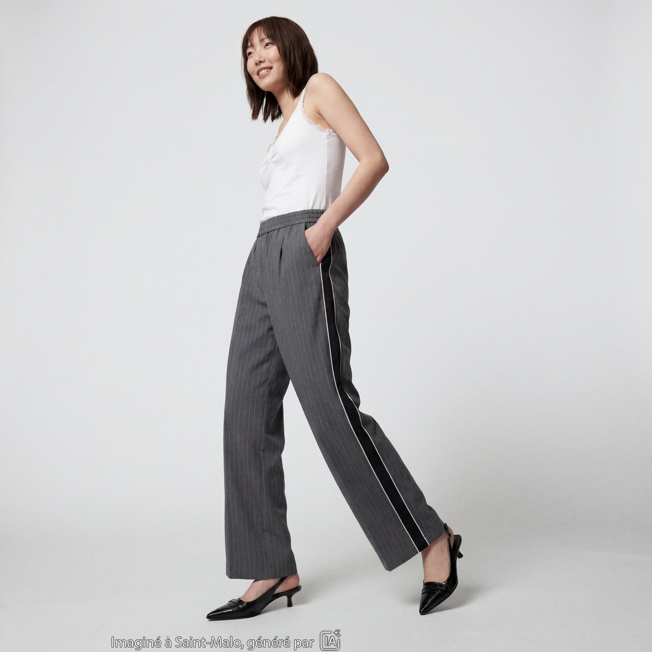 Pantalon bootcut fendu taille standard gris fonc&eacute;