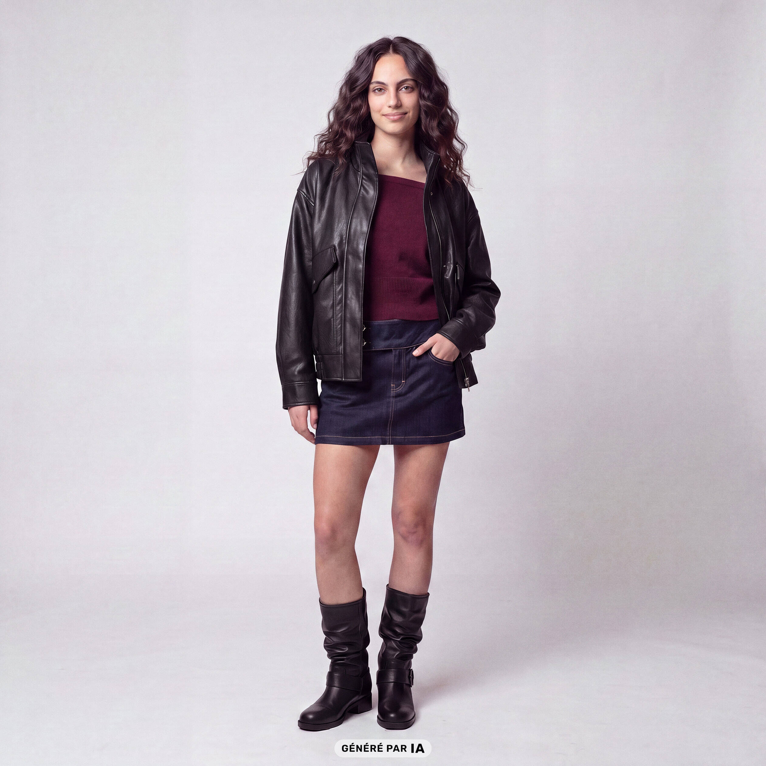 Veste oversize similicuir col biker noir