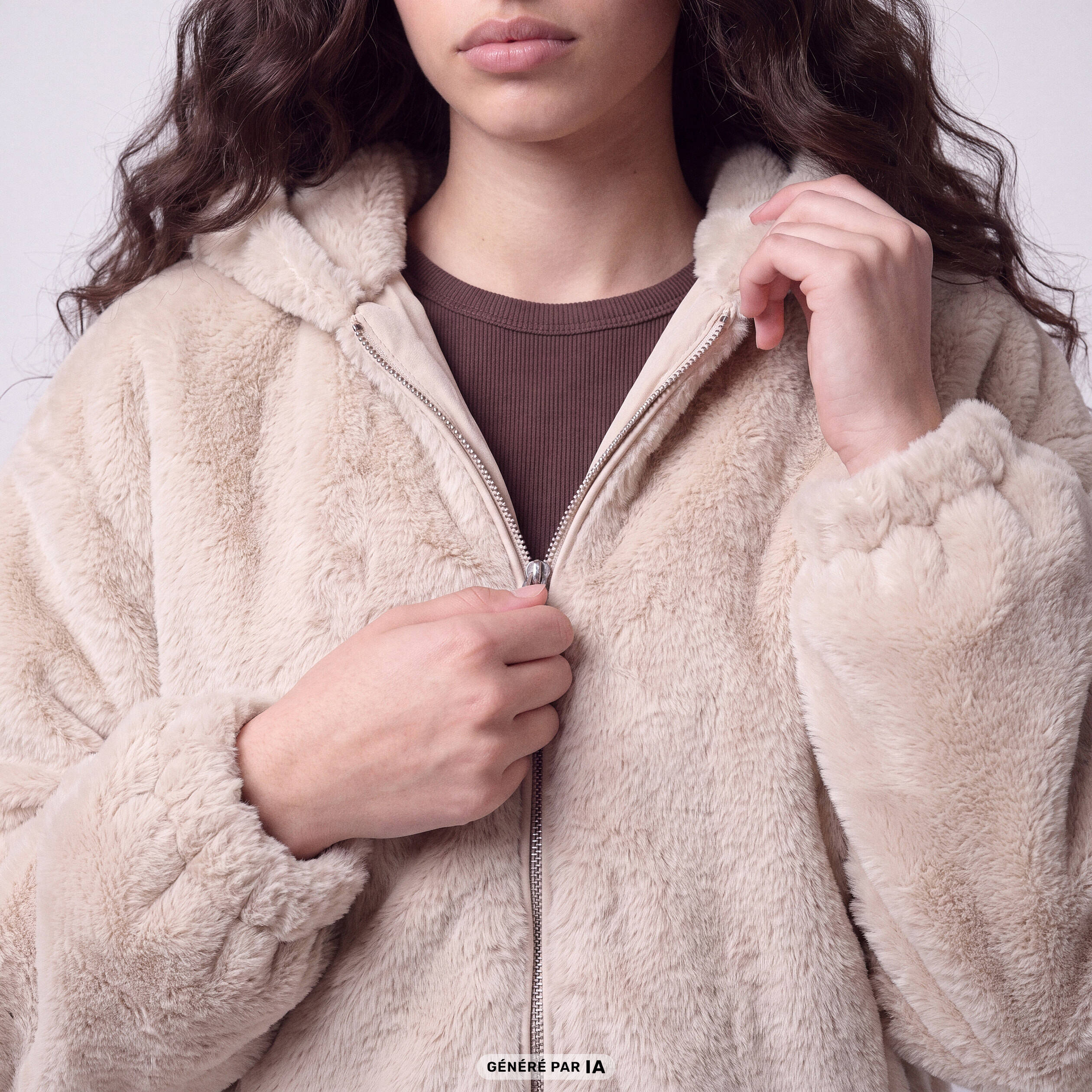 Blouson capuche fausse fourrure ecru