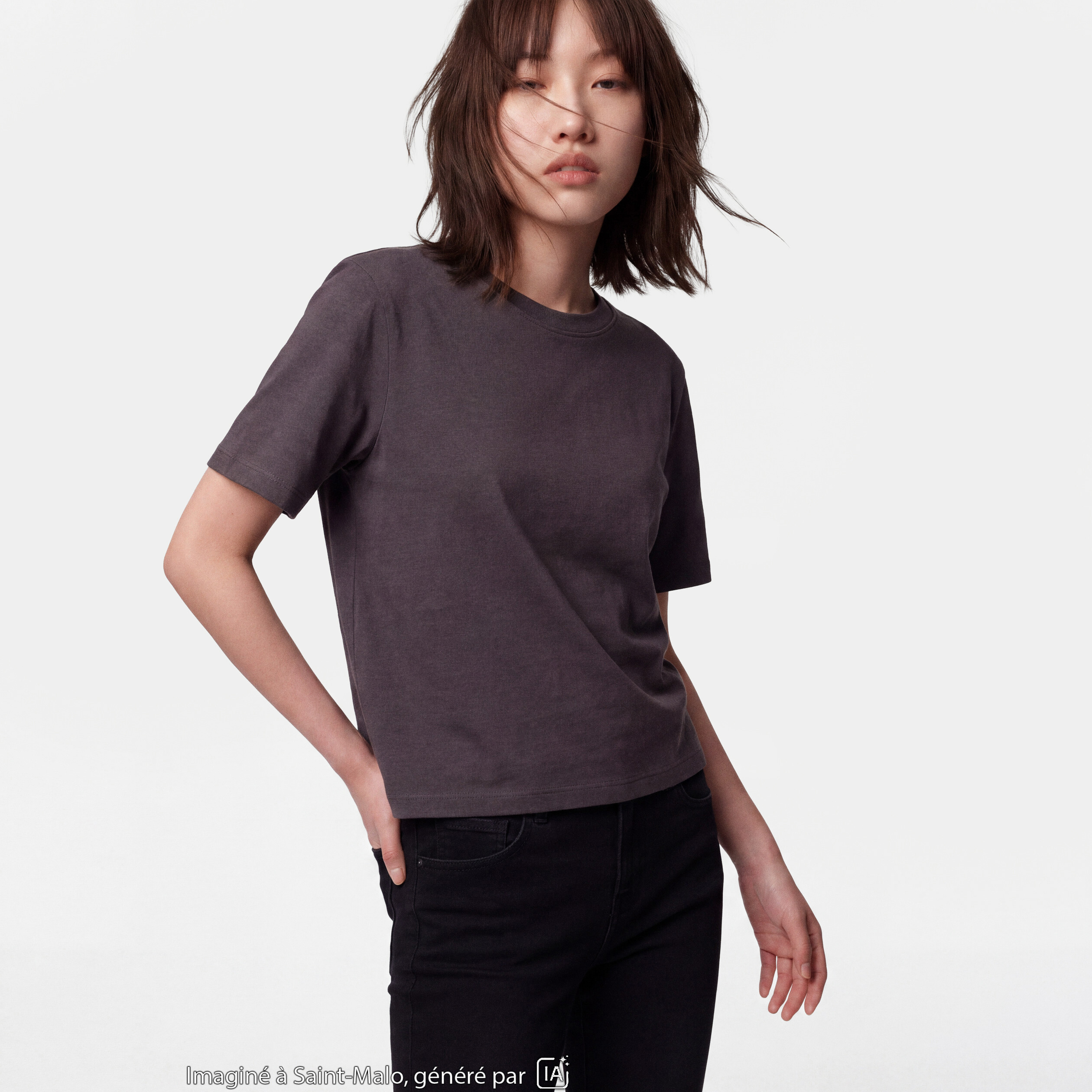 T-shirt col rond manches courtes noir