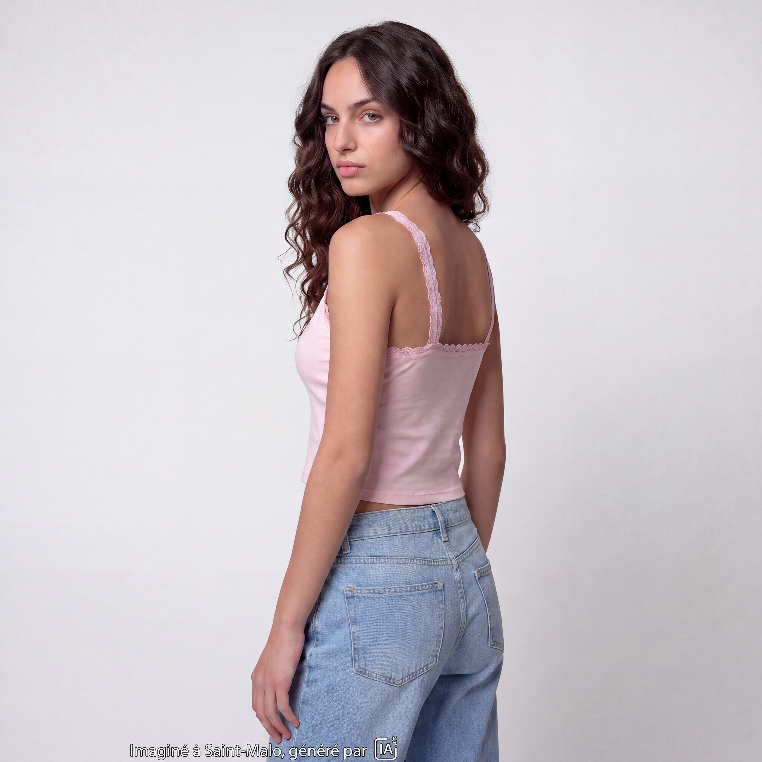 D&eacute;bardeur ajust&eacute; d&eacute;collet&eacute; dentelle rose clair
