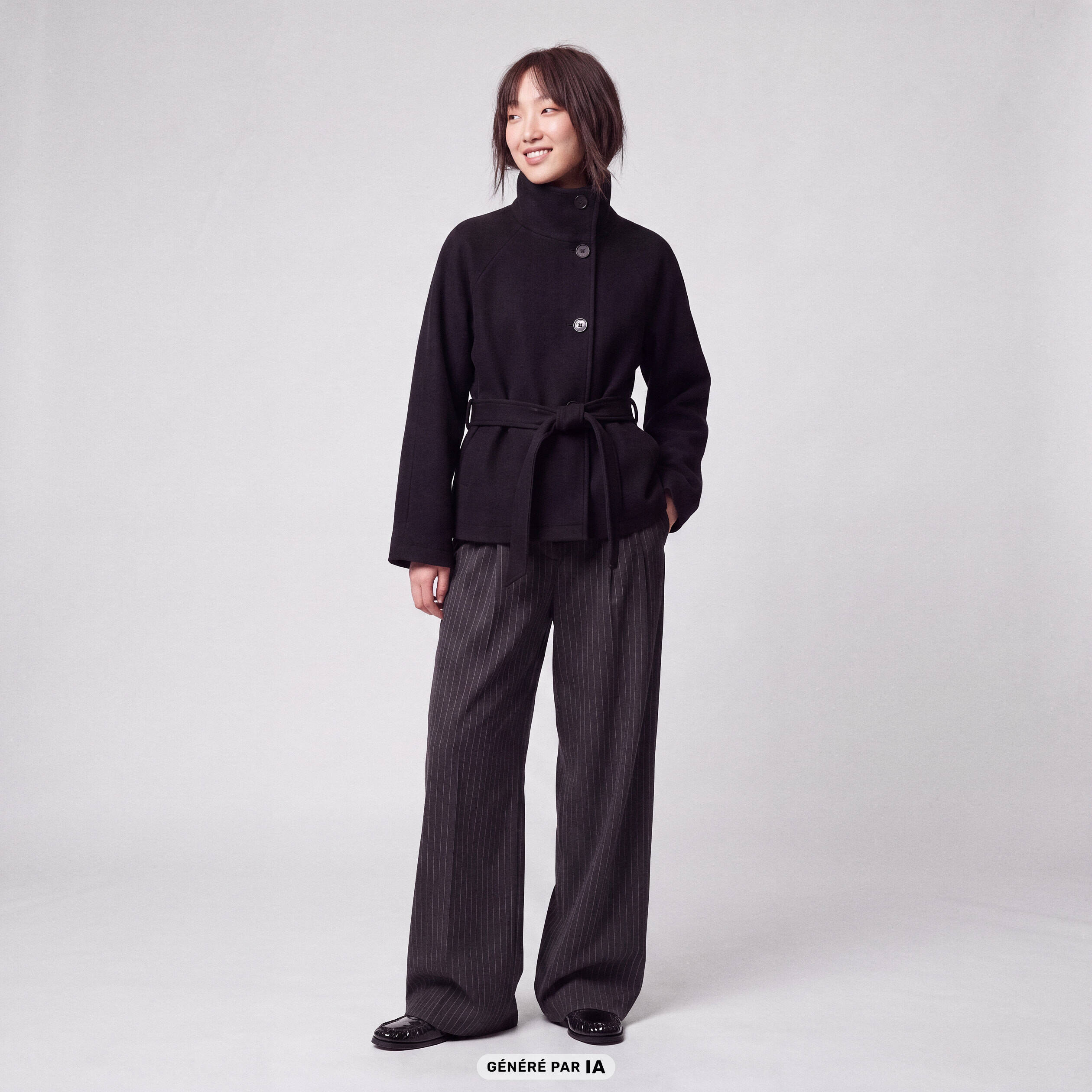 Manteau droit court col montant noir