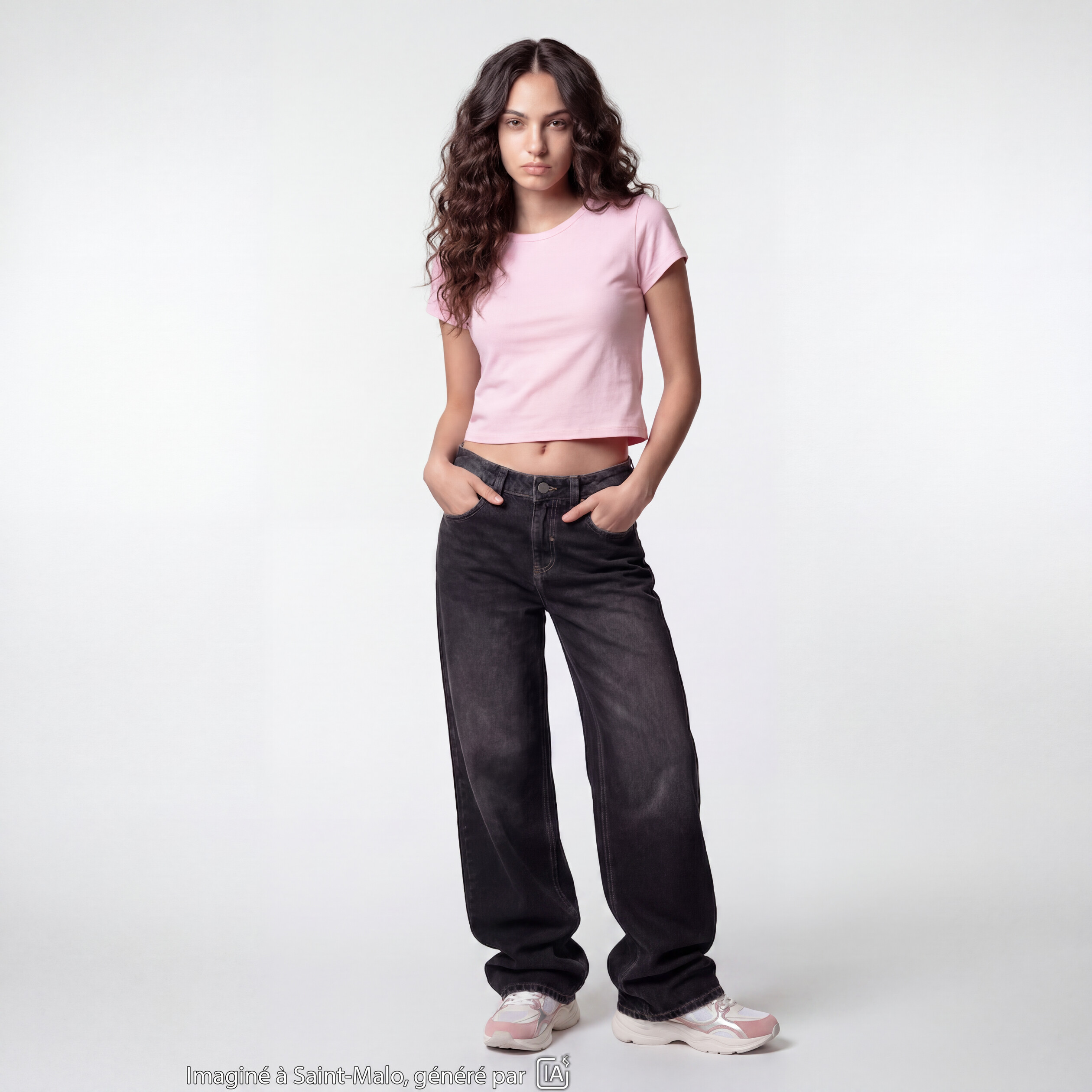 T-shirt ajust&eacute; col rond manches courtes rose