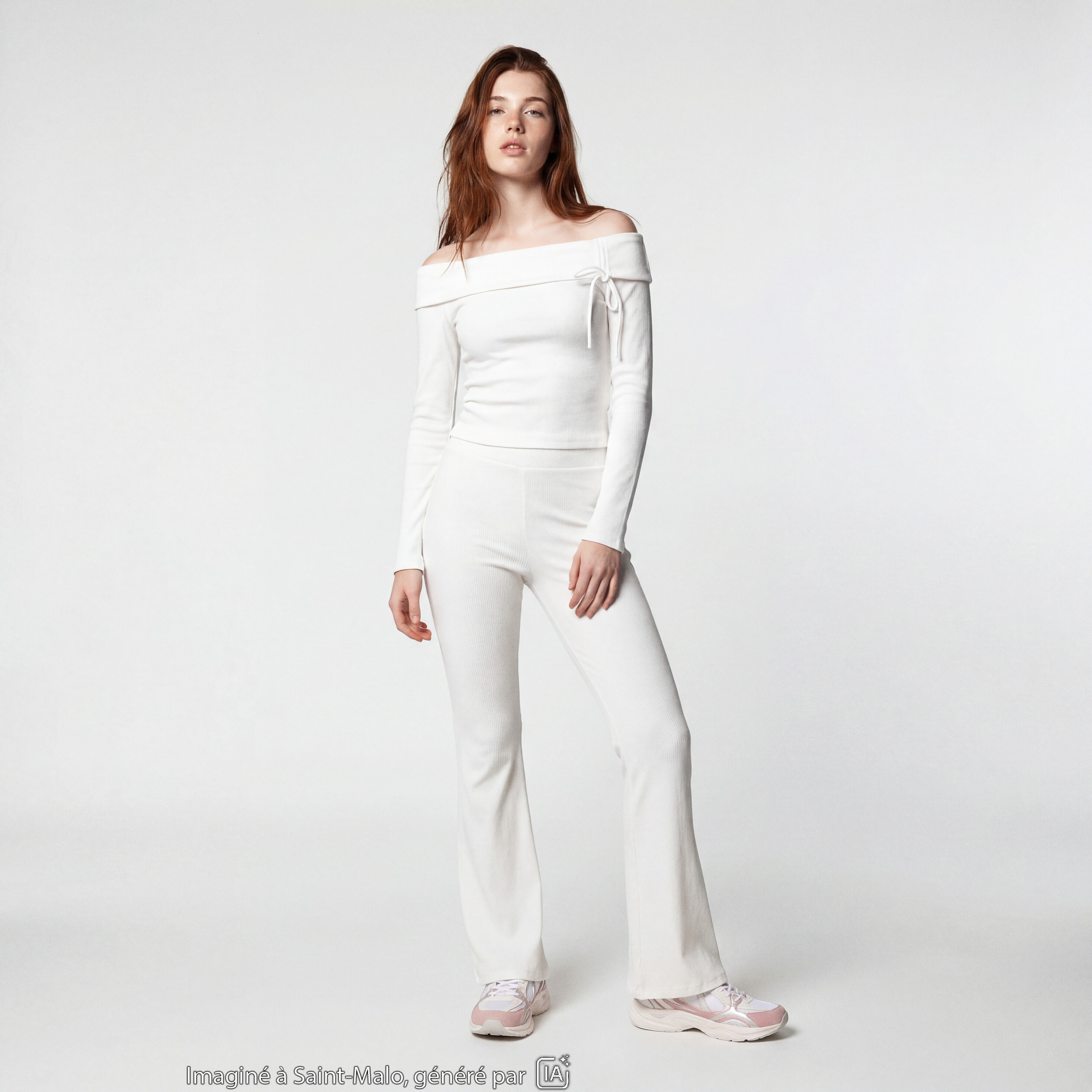 Pantalon flare stretch taille standard ecru