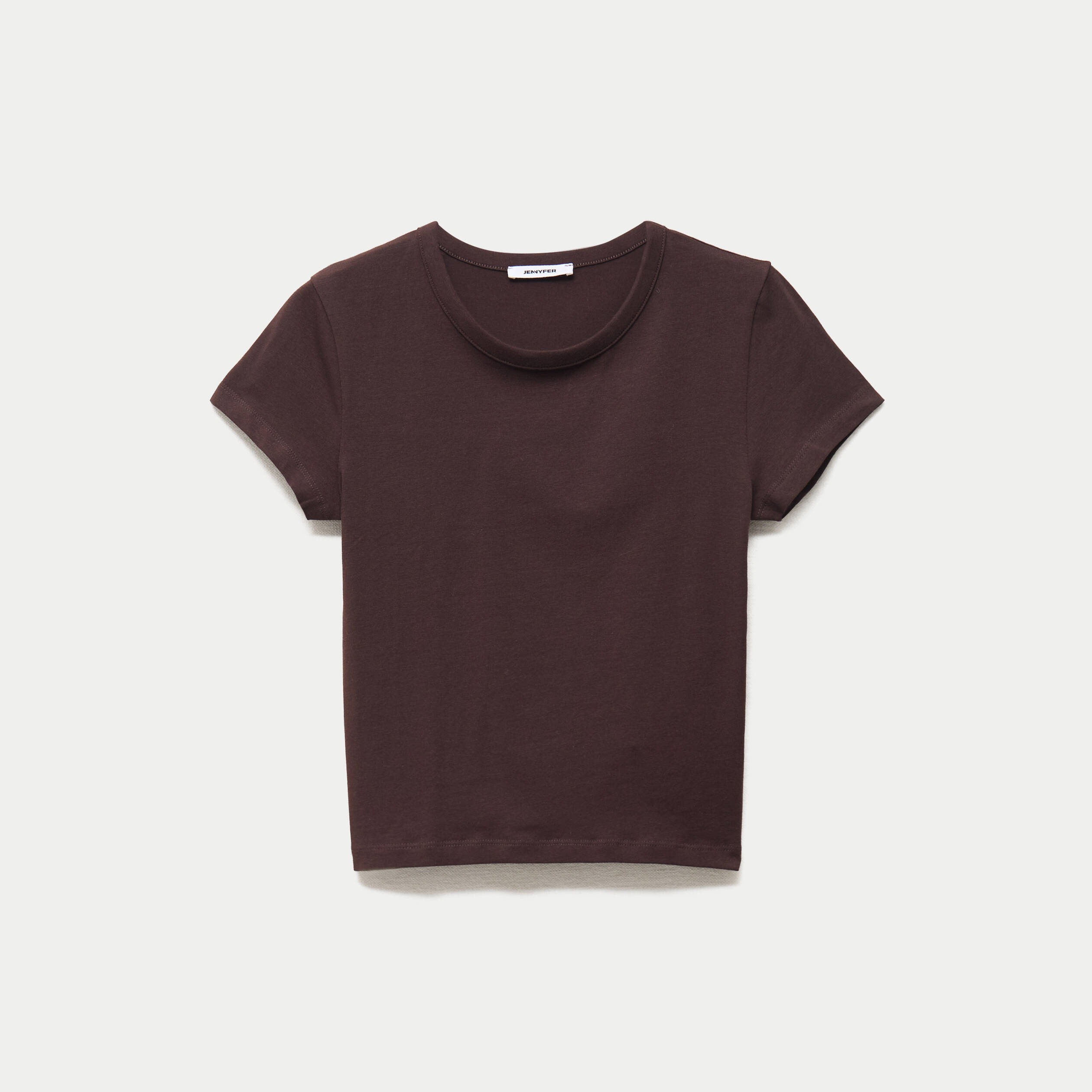 T-shirt ajust&eacute; col rond manches courtes marron fonc&eacute; ado