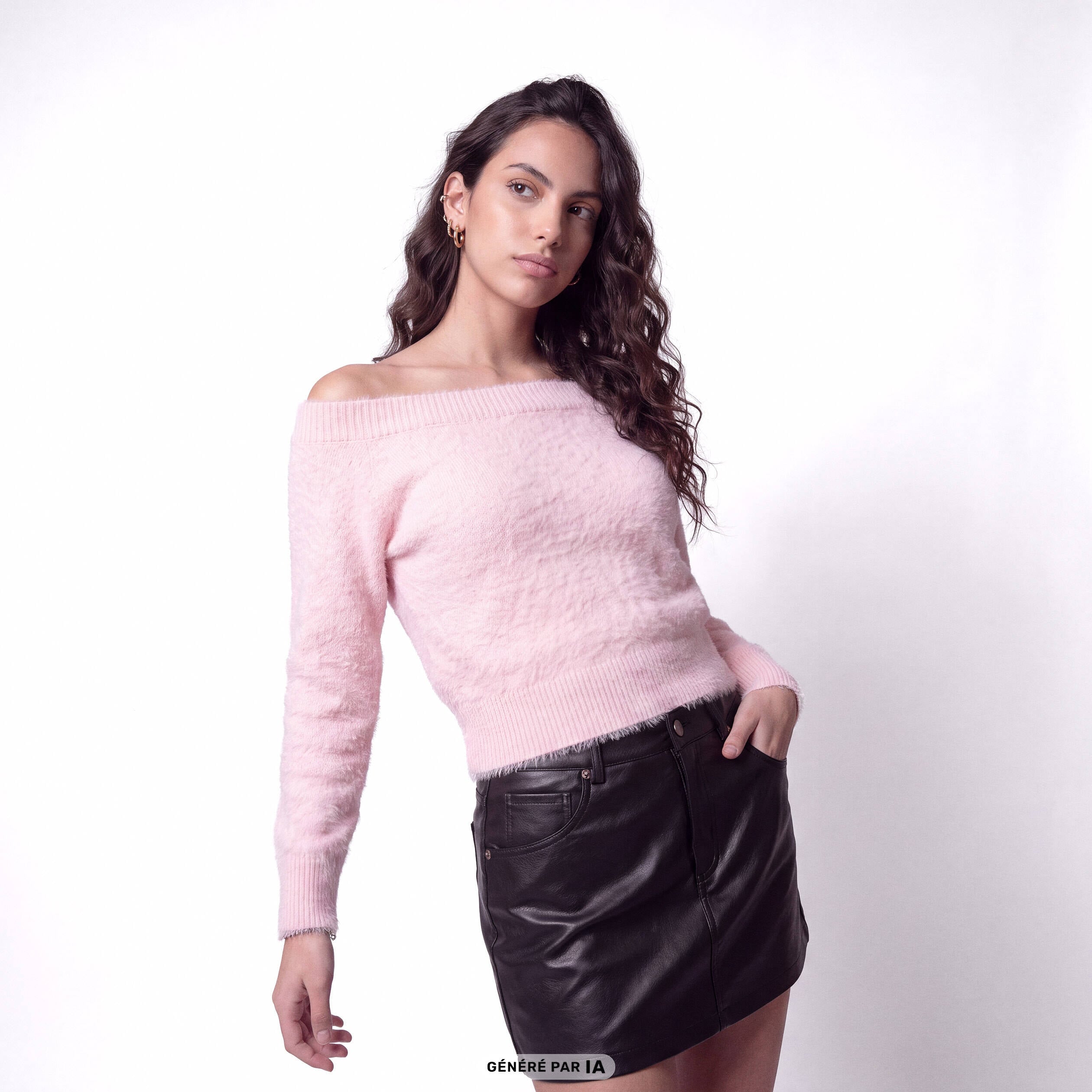 Pull ajust&eacute; manches longues col bateau rose clair