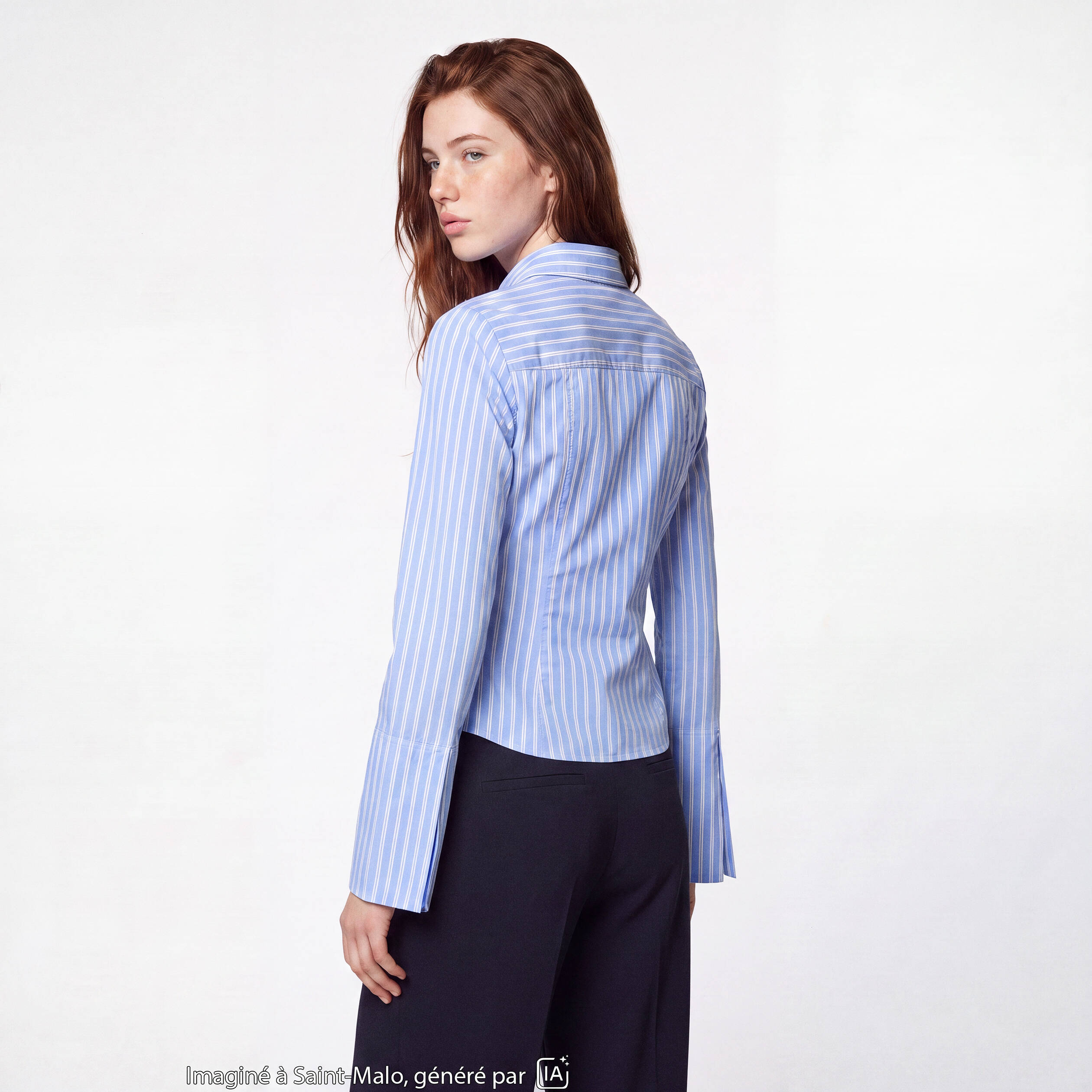 Chemise ajust&eacute;e manches longues bleu ciel