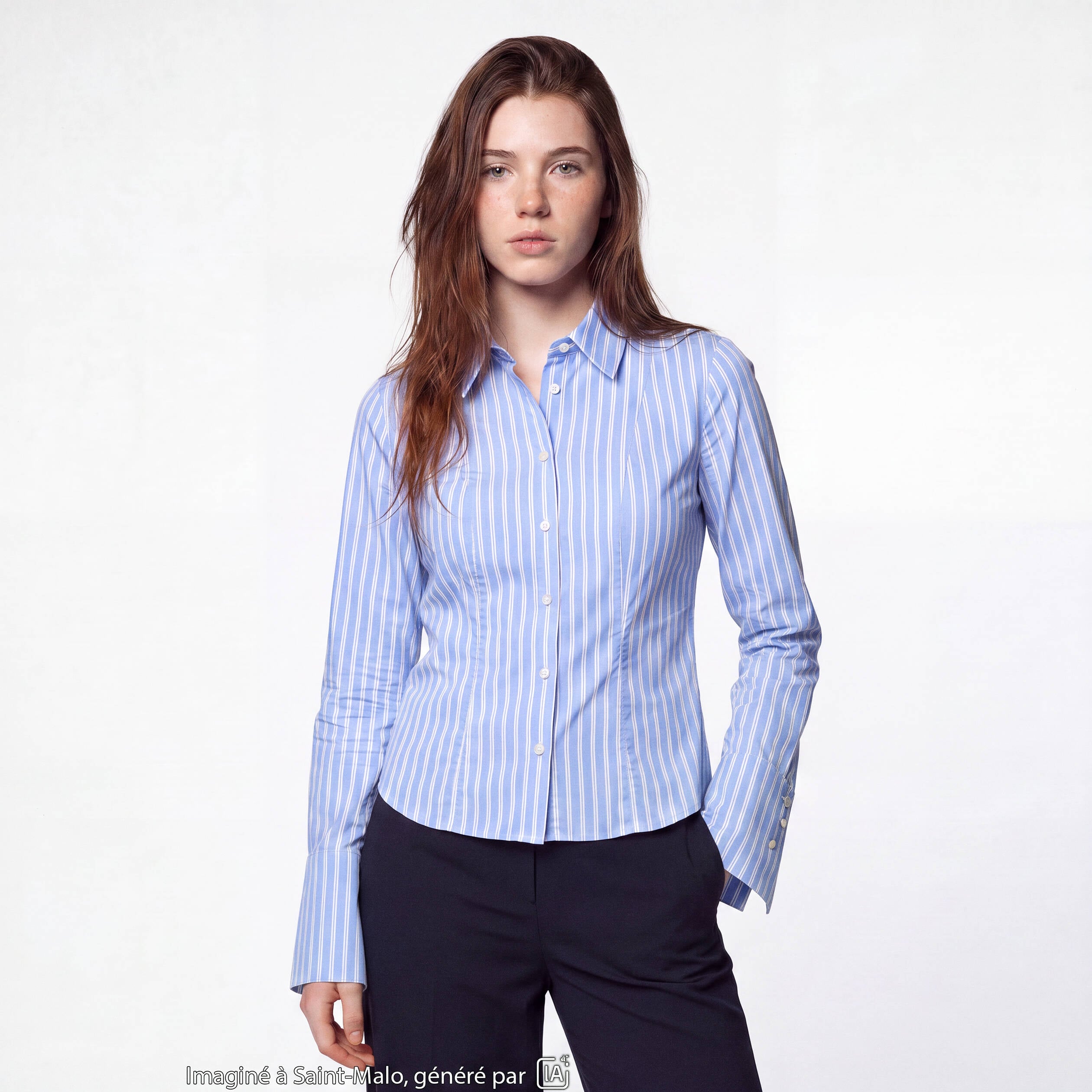 Chemise ajust&eacute;e manches longues bleu ciel