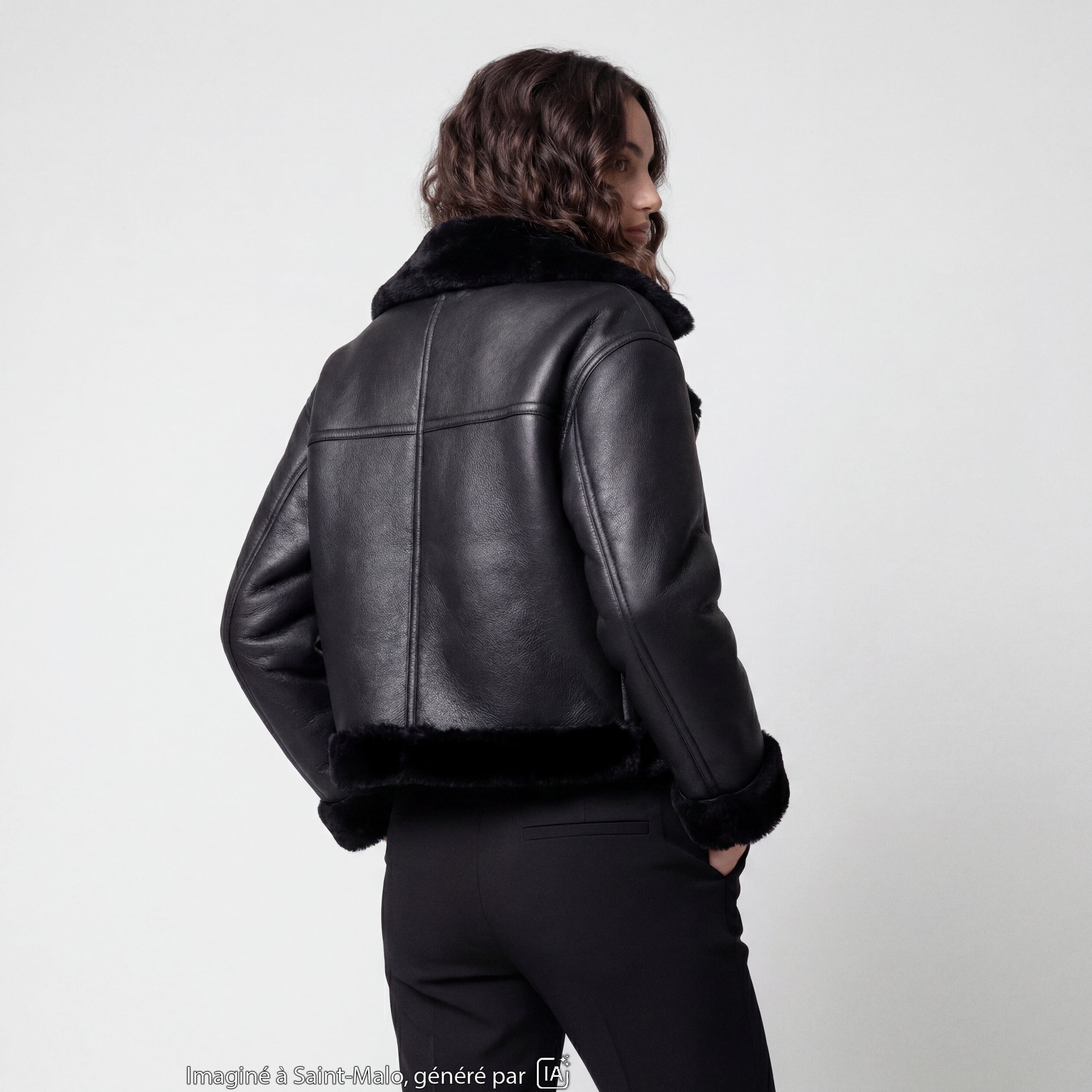 Blouson cropped similicuir noir