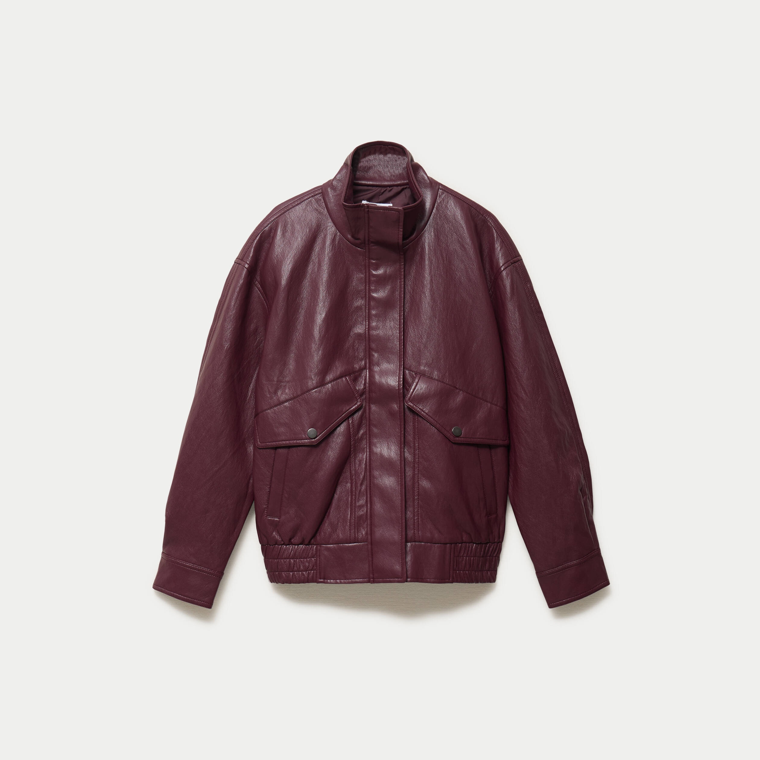Veste oversize similicuir col biker bordeaux