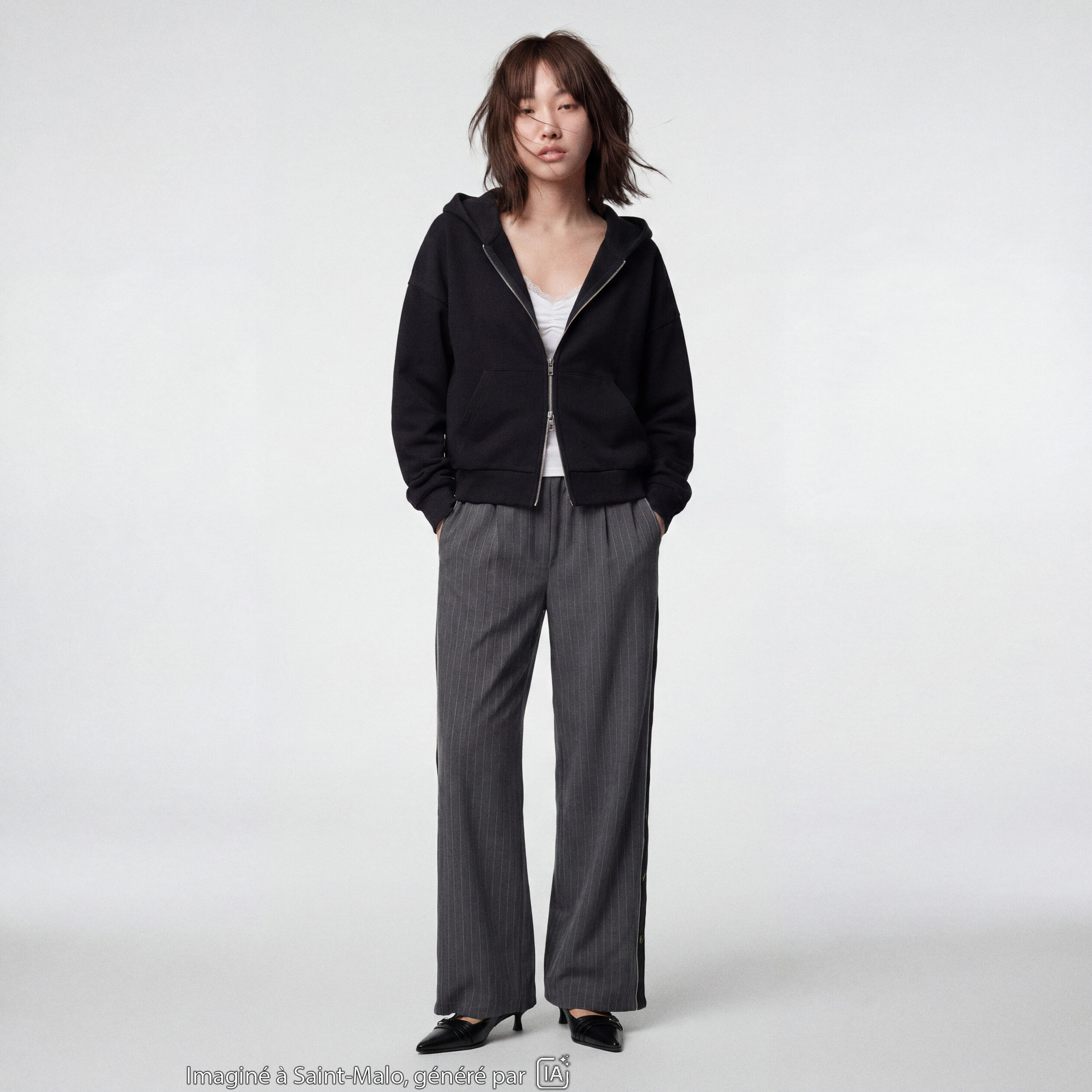 Pantalon bootcut fendu taille standard gris fonc&eacute;