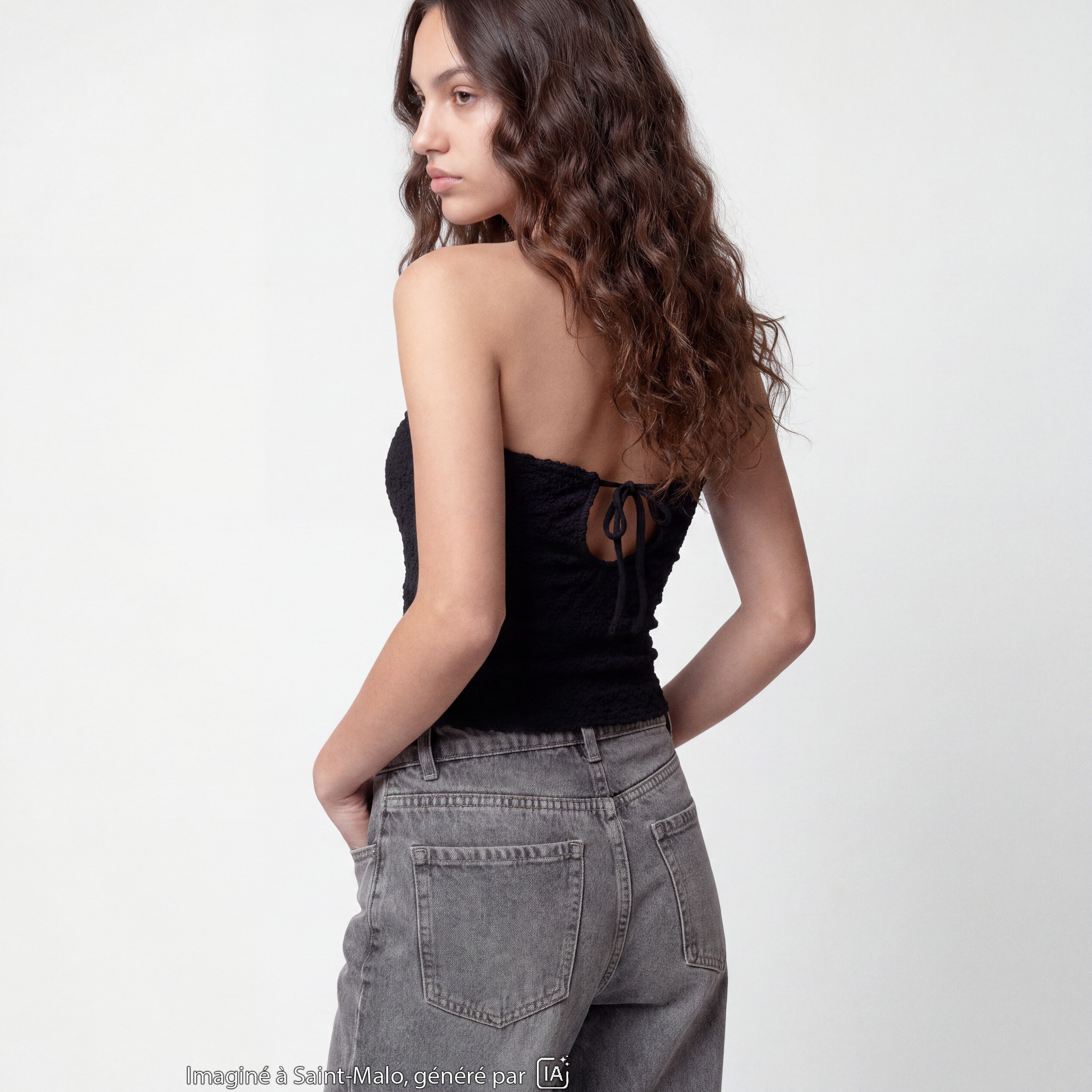 Bandeau ajust&eacute; sans manches dentelle noir