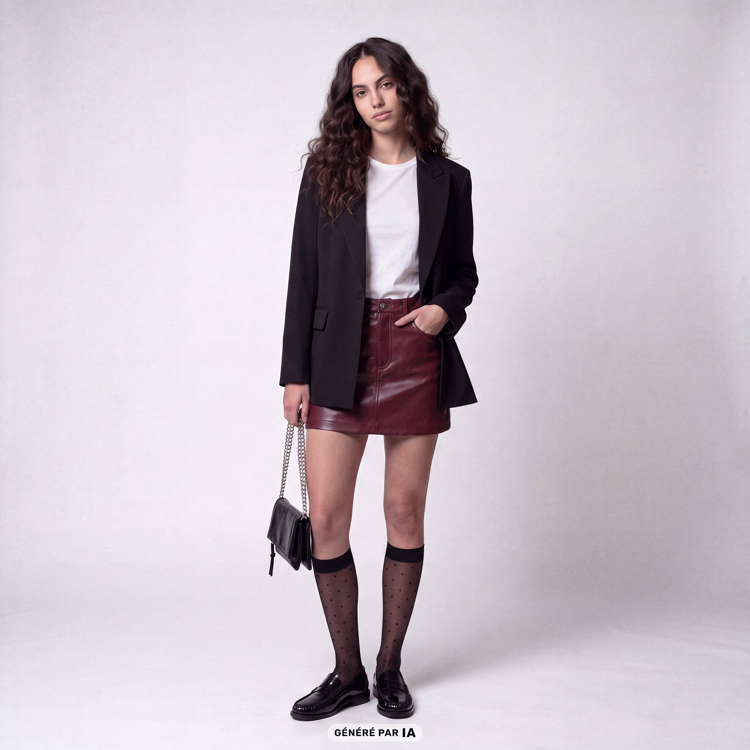 Jupe-short en similicuir bordeaux