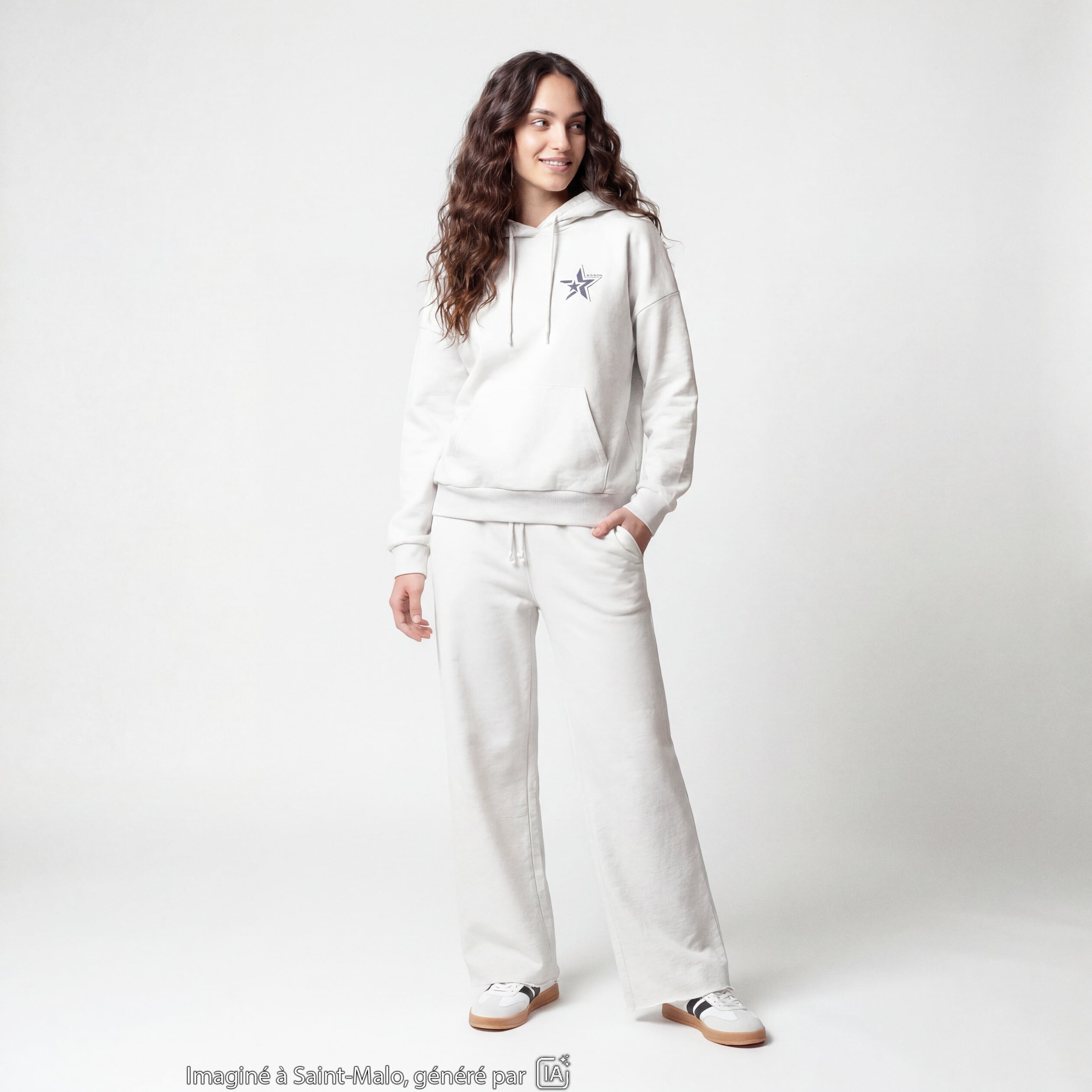 Jogging large en maille ecru